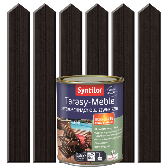 Olej zewnętrzny TARASY-MEBLE szybkoschnący 0.75 l Dąb palony SYNTILOR