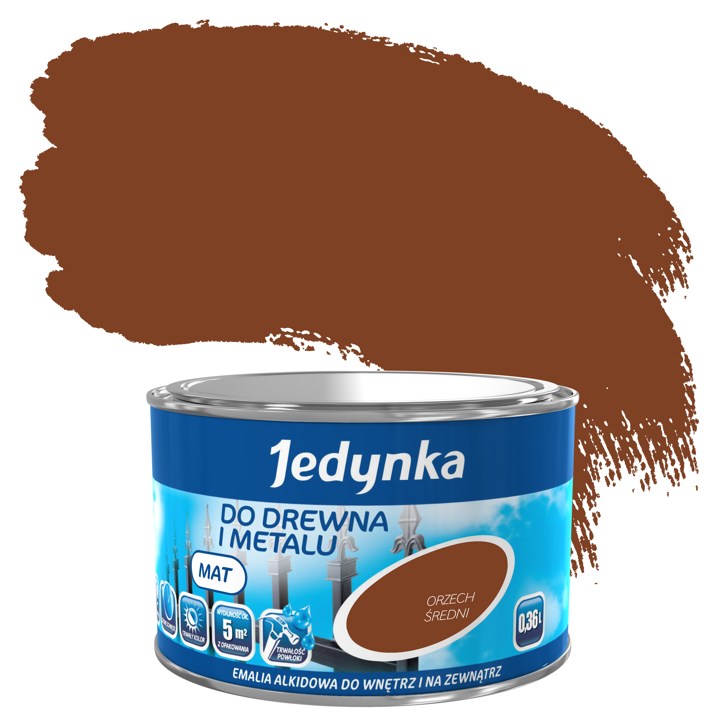 Emalia DO DREWNA I METALU 0.36 l Orzech średni Mat JEDYNKA - Leroy