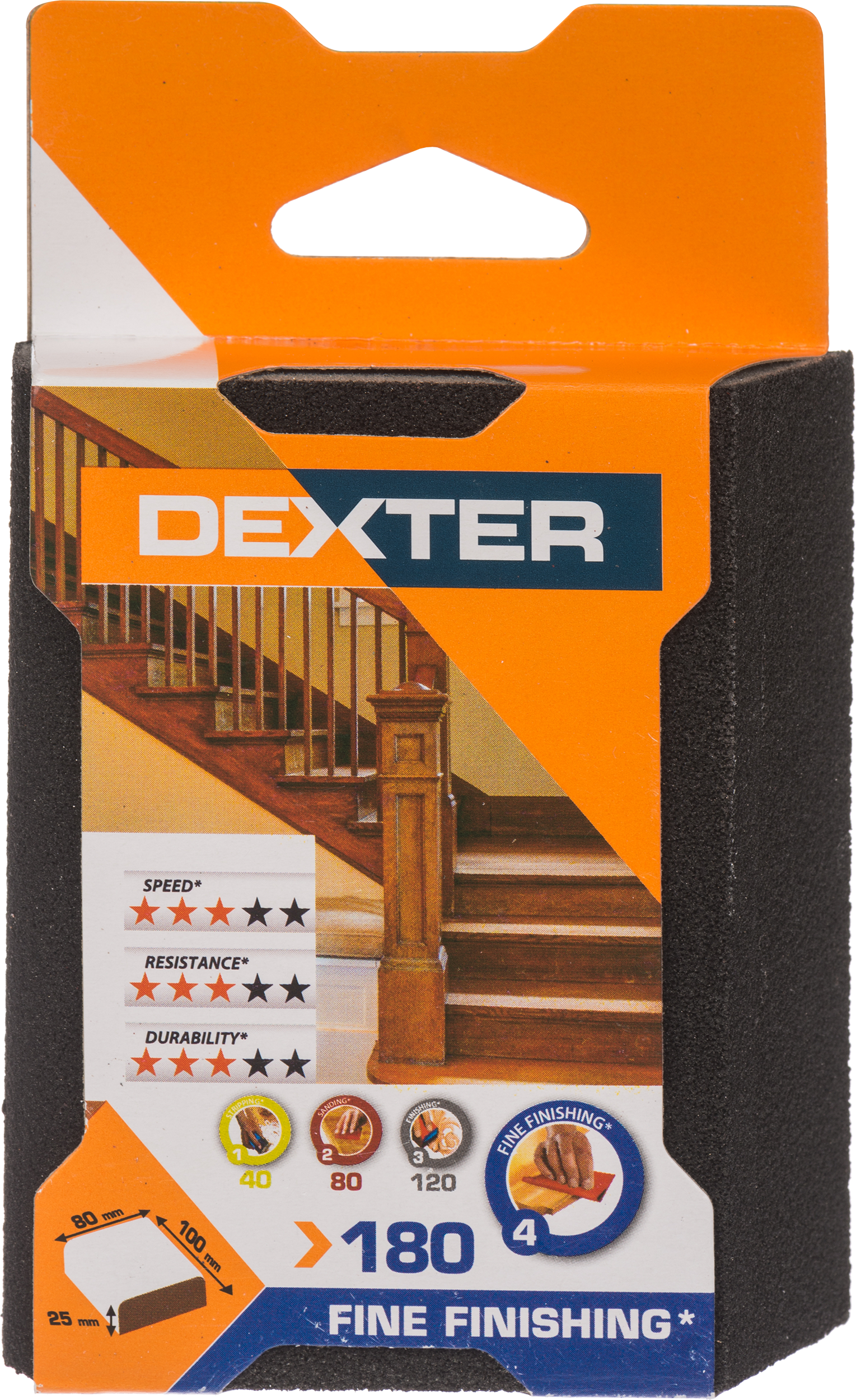 Gąbka ścierna do szlifowania drewna P120 czterostronna ścięta 100x70 mm Dexter - 4