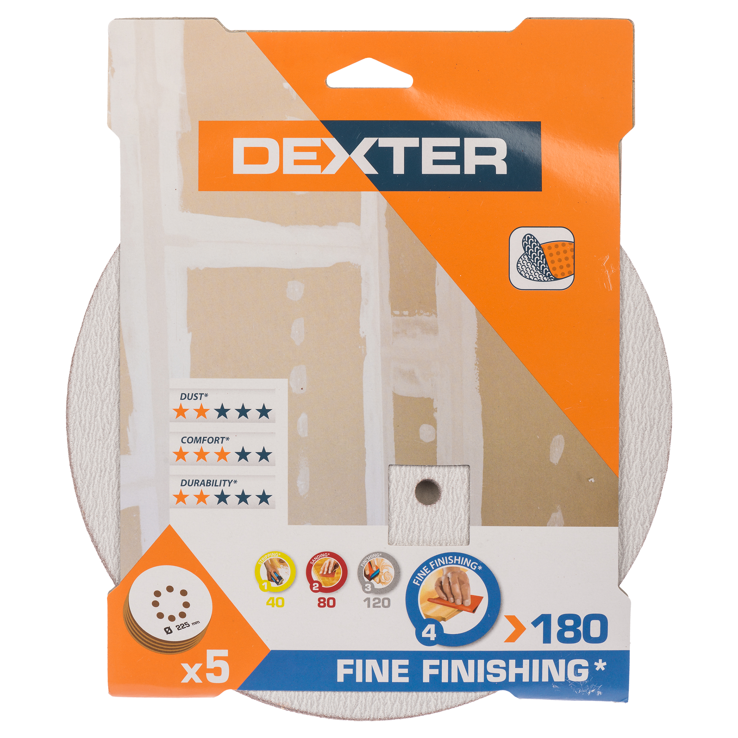 Krążek ścierny 8 OTW P180 225 mm 5 szt. DEXTER - 3