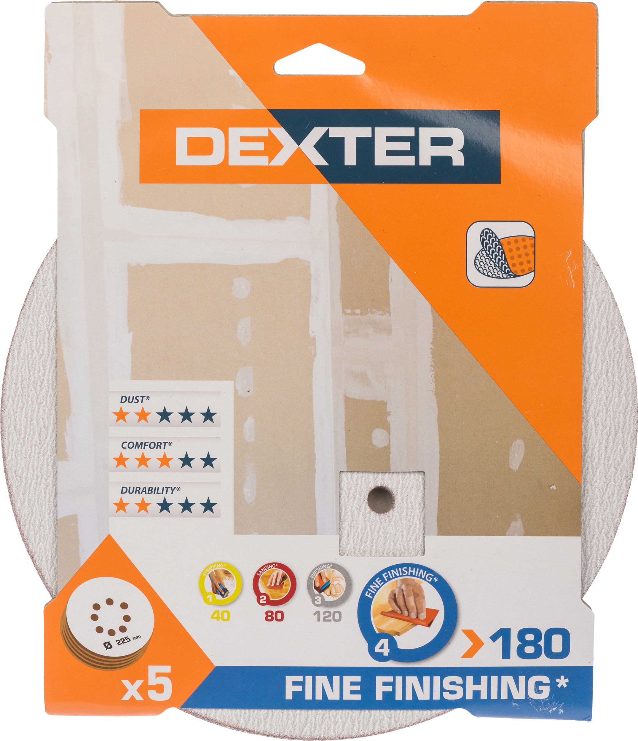 Krążek ścierny 8 OTW P180 225 mm 5 szt. DEXTER - 2