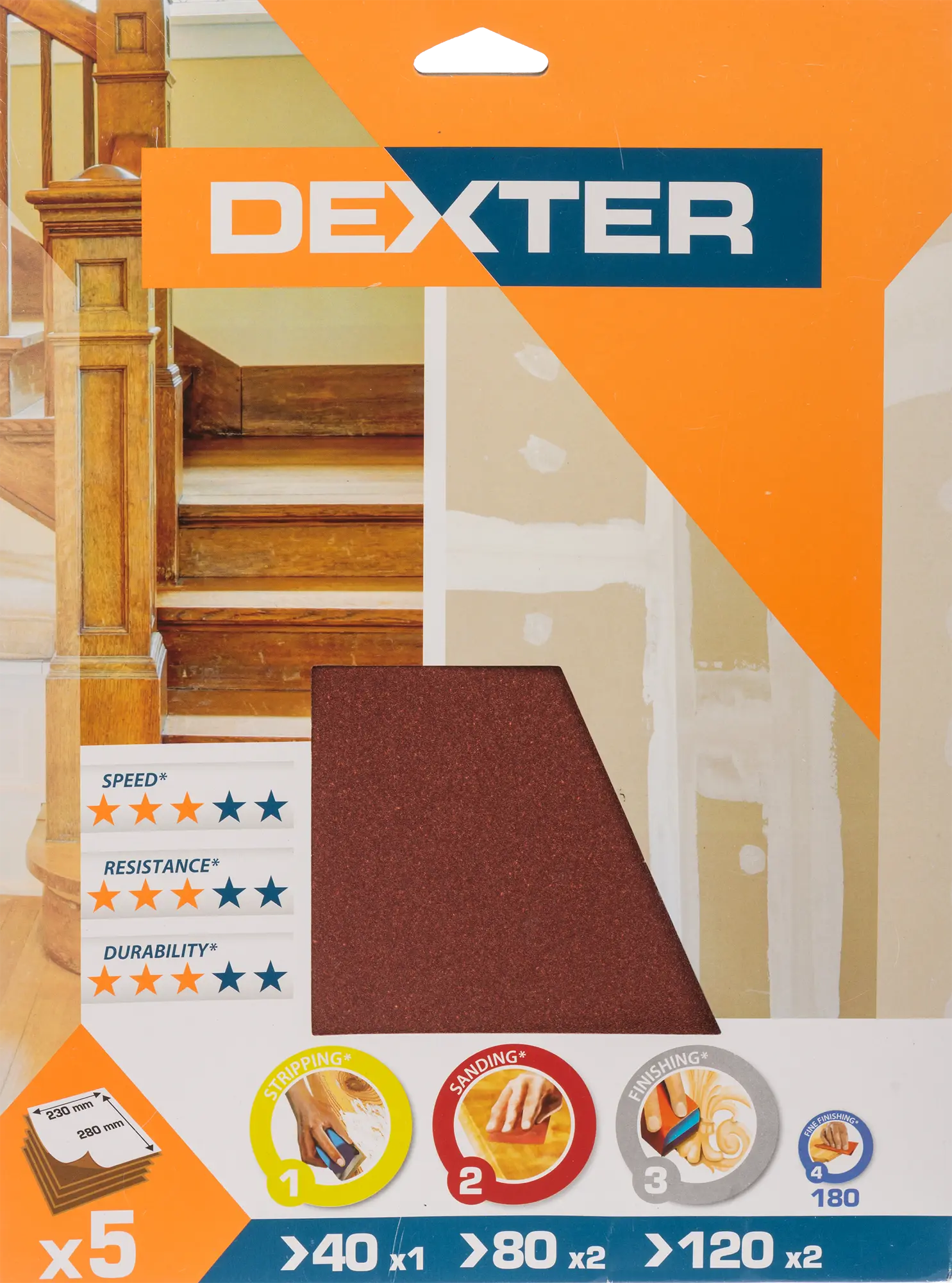 Papier ścierny DO DREWNA P40 P80 P120 230 x 280 mm DEXTER - 2