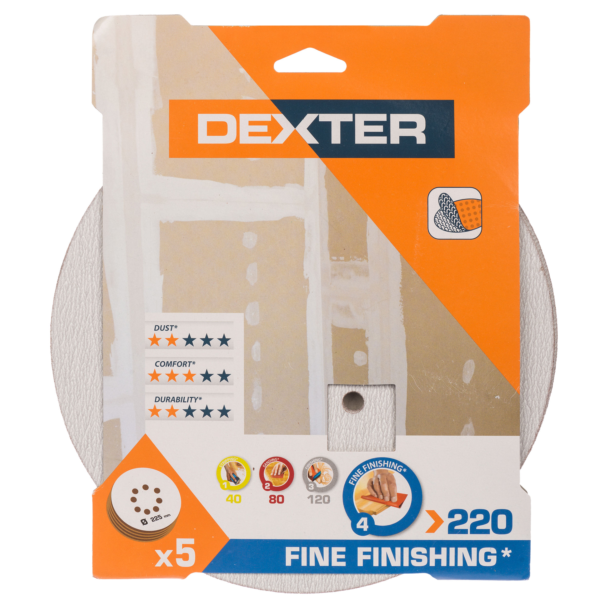 5 Disco abrasivo DEXTER para lijadora ø 225 mm, grano 220 - 9