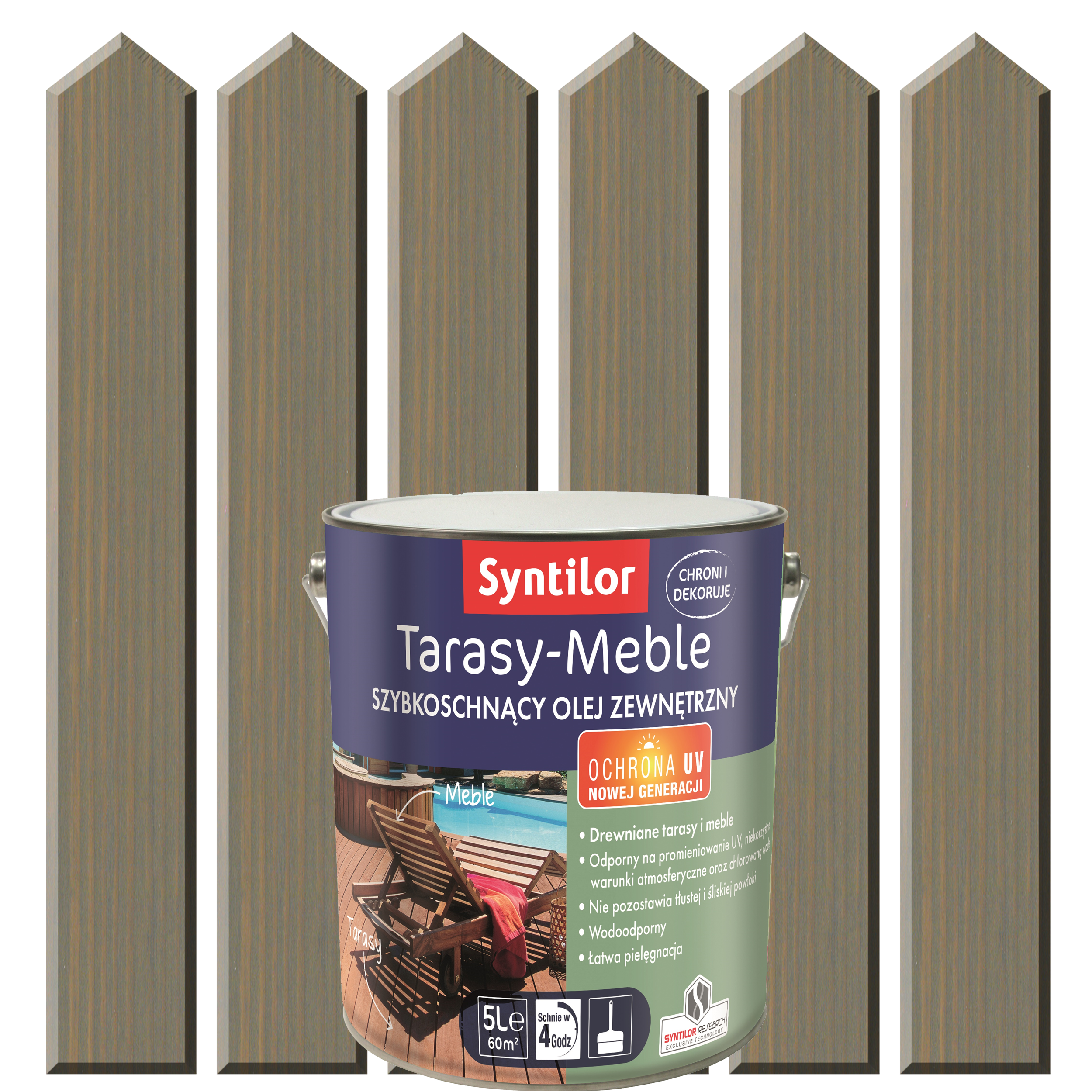 Olej zewnętrzny TARASY-MEBLE szybkoschnący 5 l Szary SYNTILOR