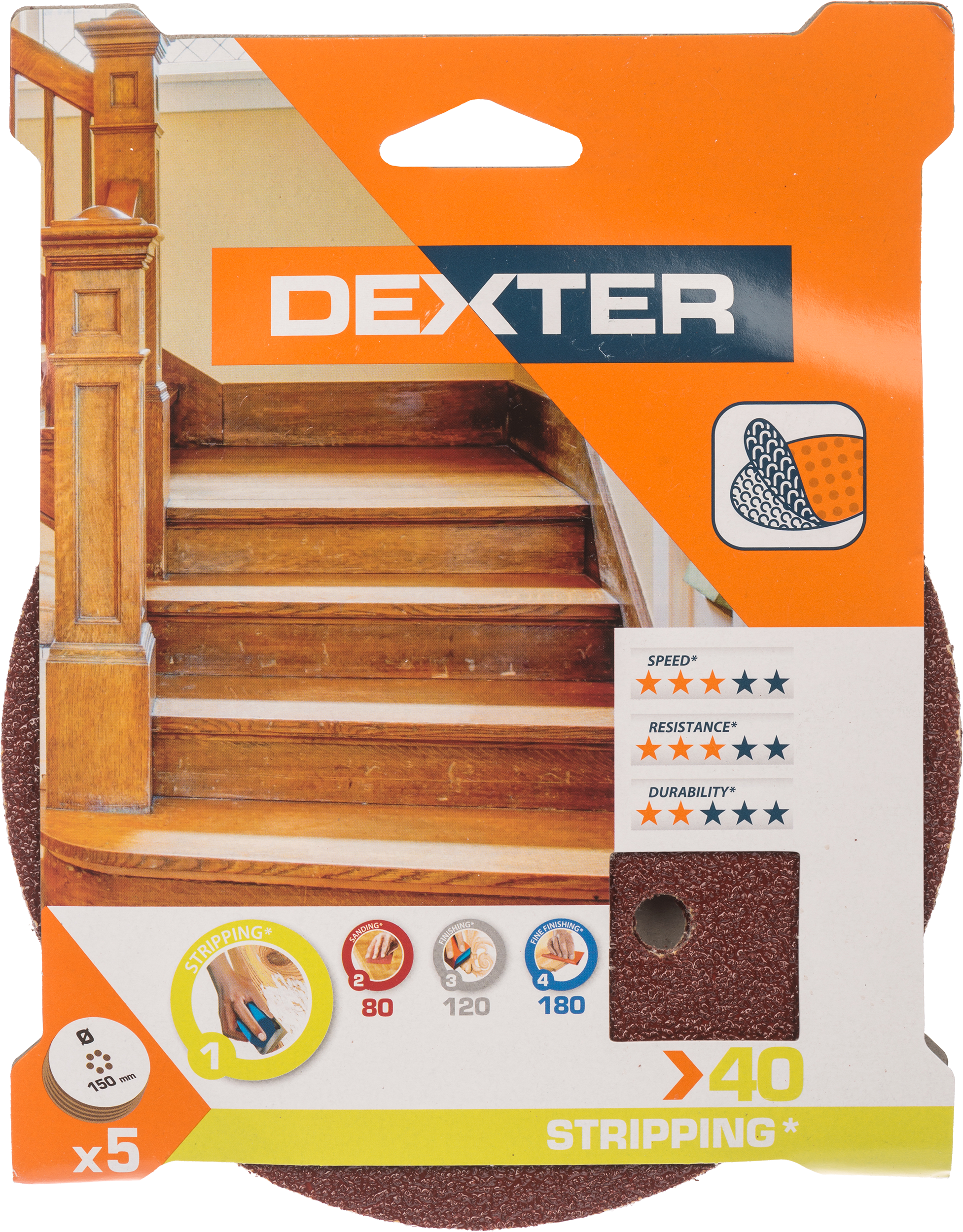 5 Disco abrasivo DEXTER para lijadora ø 150 mm, grano 40 - 11