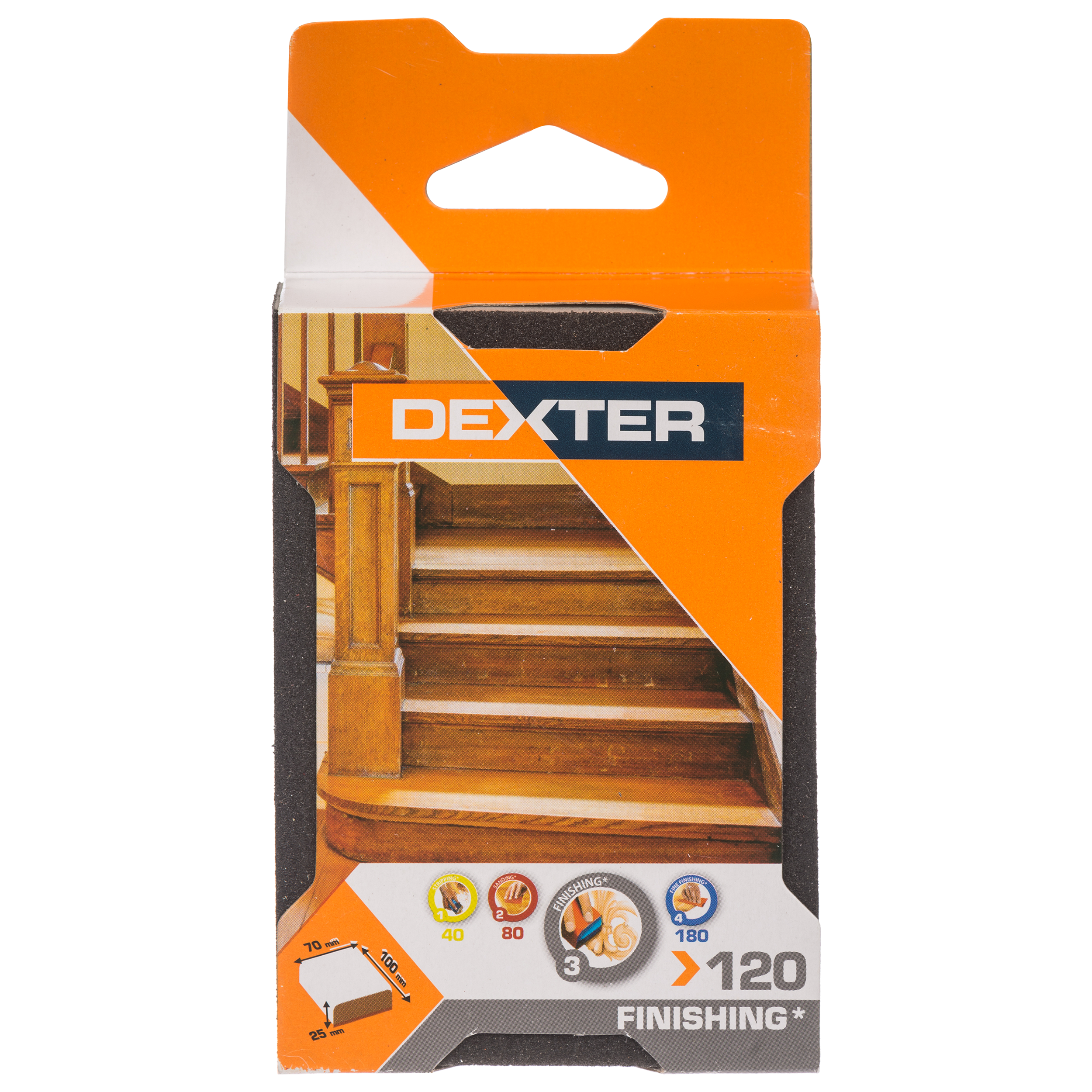 Gąbka ścierna do szlifowania drewna P120 czterostronna 100x70 mm Dexter - 3