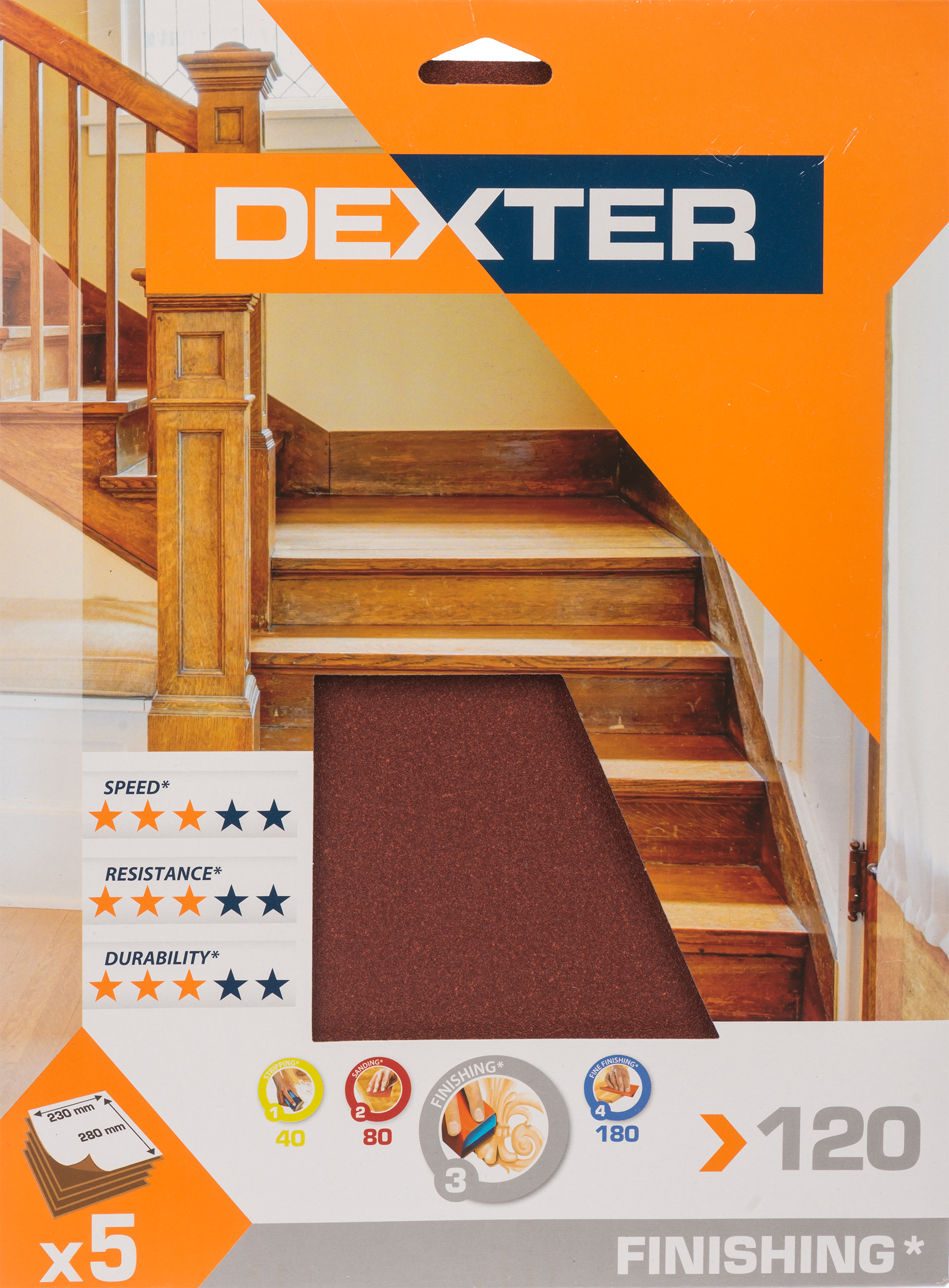 Papier ścierny DO DREWNA P120 230 x 280 mm DEXTER - 2