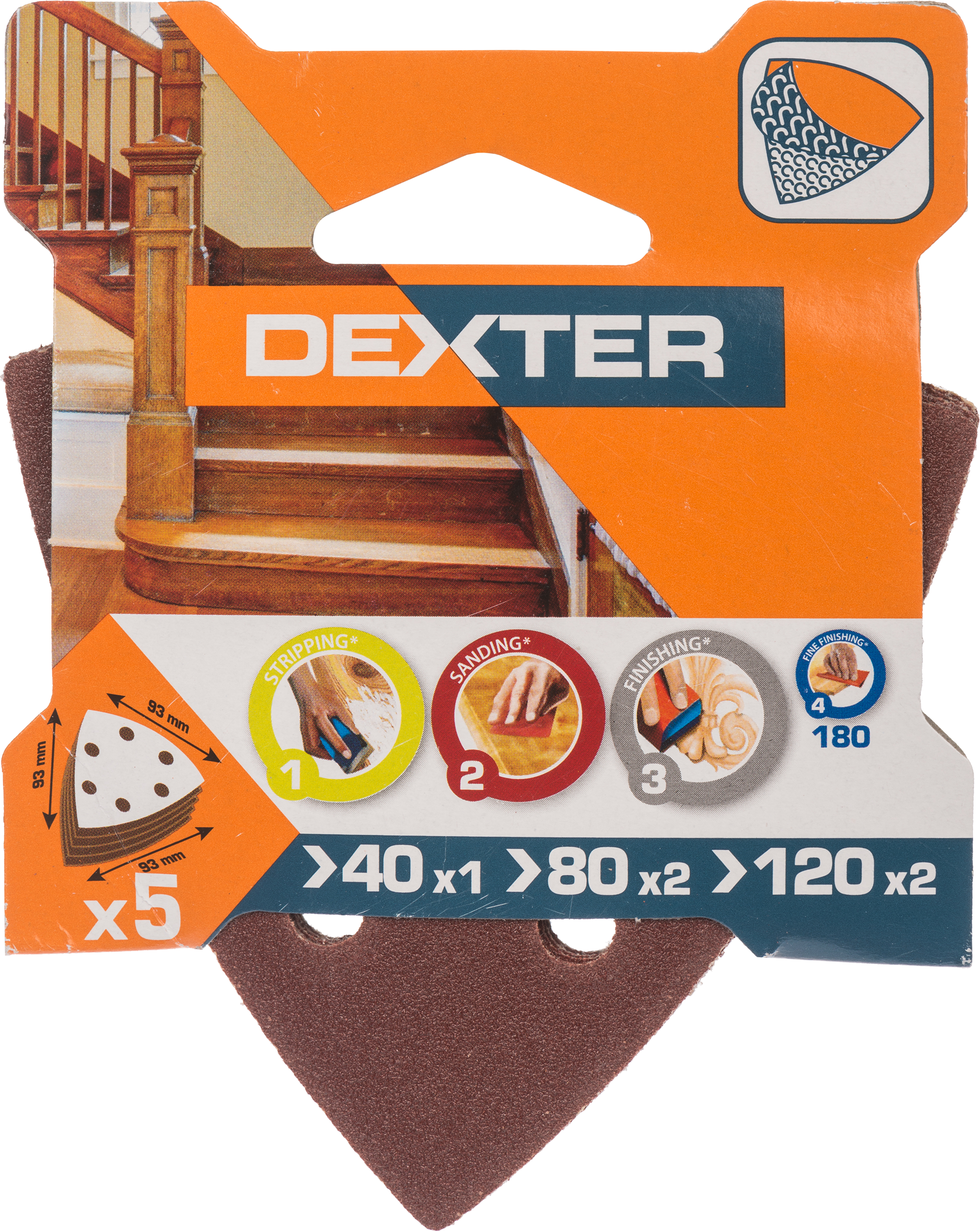 Papier ścierny DELTA 6 OTW P40/80/120 93 x 93 mm DEXTER - 3