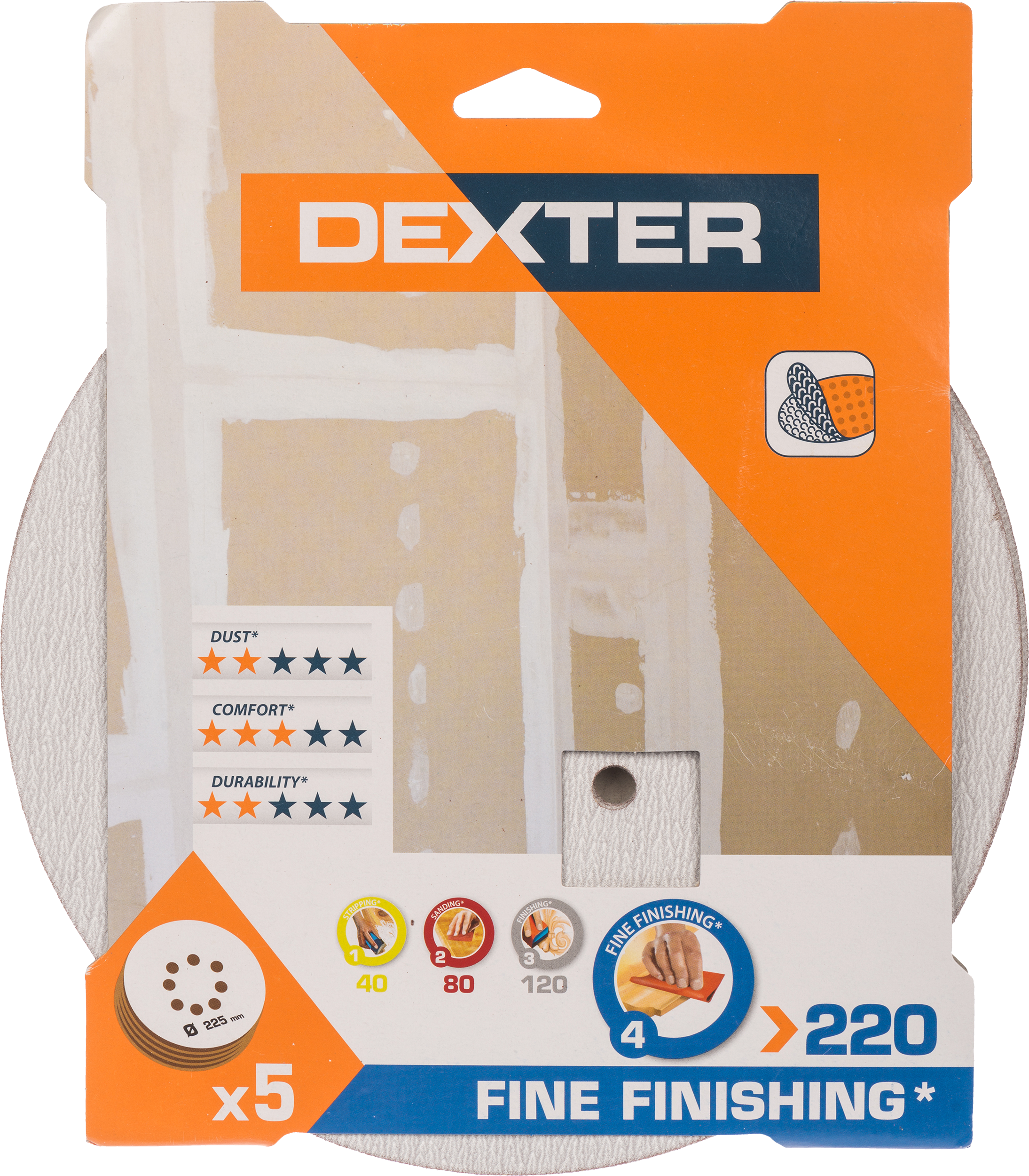 5 Disco abrasivo DEXTER para lijadora ø 225 mm, grano 220 - 8