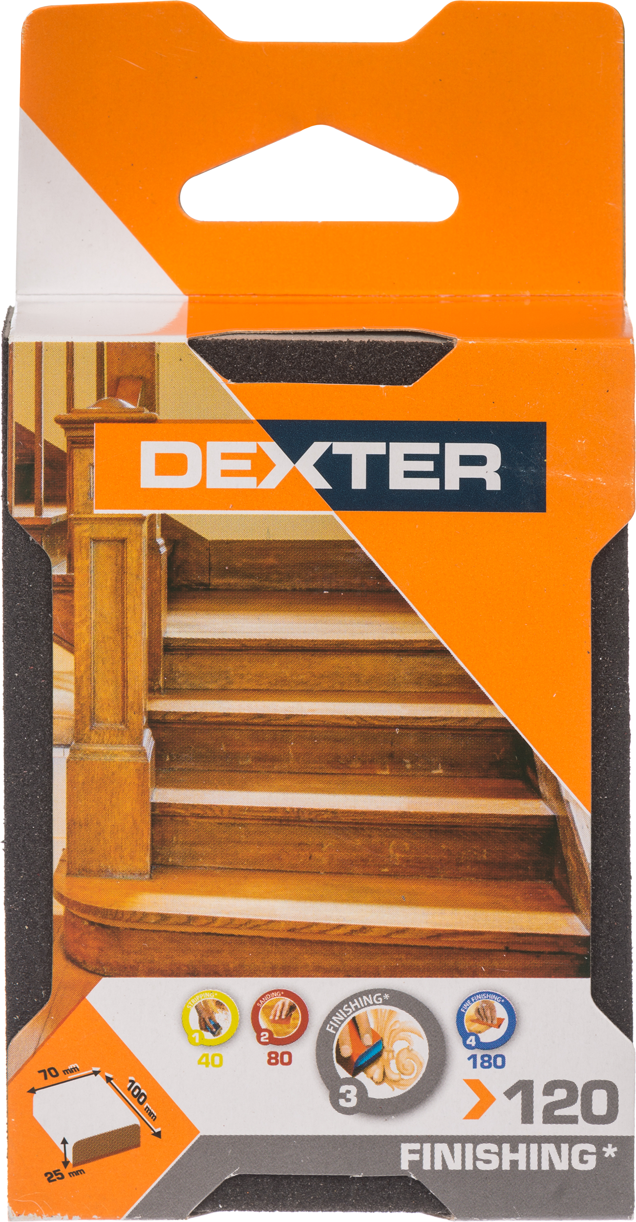Gąbka ścierna do szlifowania drewna P120 czterostronna 100x70 mm Dexter - 2