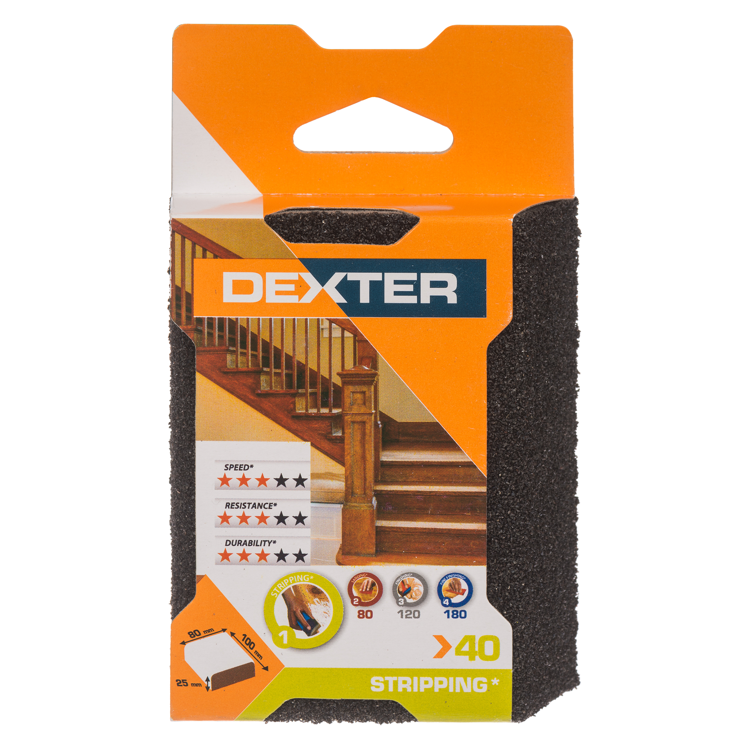 Gąbka ścierna do szlifowania drewna P40 czterostronna ścięta 100x80 mm Dexter - 4