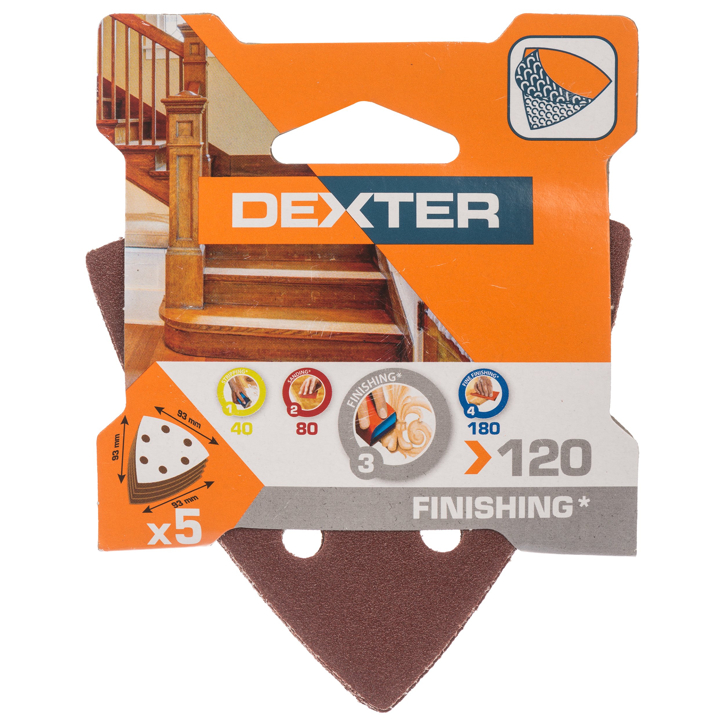 Papier ścierny DELTA 6 OTW P120 93 x 93 mm 5 szt. DEXTER - 5