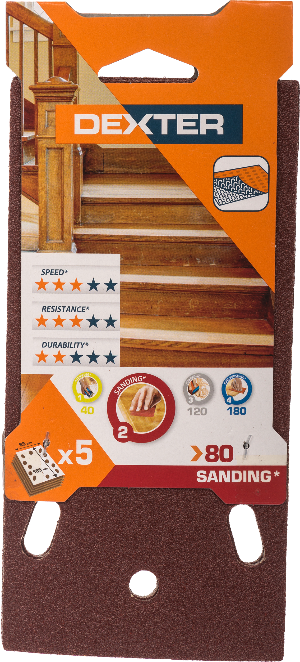 5 patines de lija DEXTER 185x93, grano 80 - 9