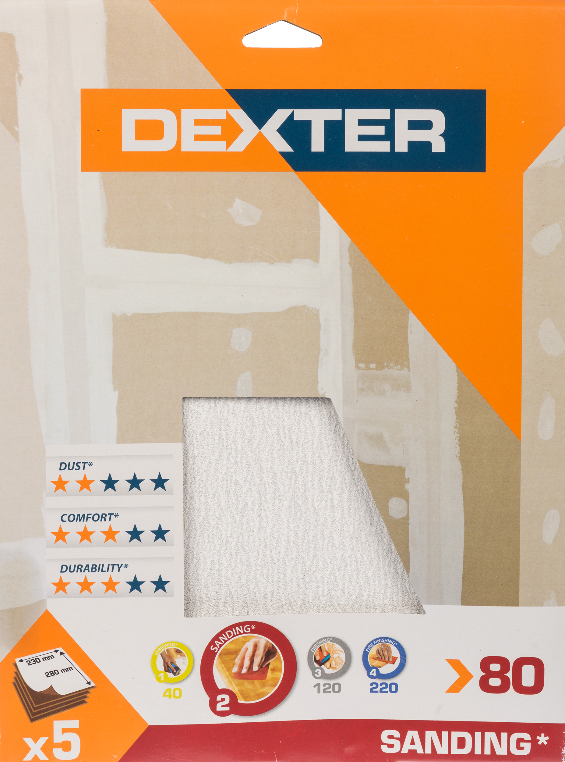 Papier ścierny do gipsu arkusze P80 230x280 mm Dexter - 2