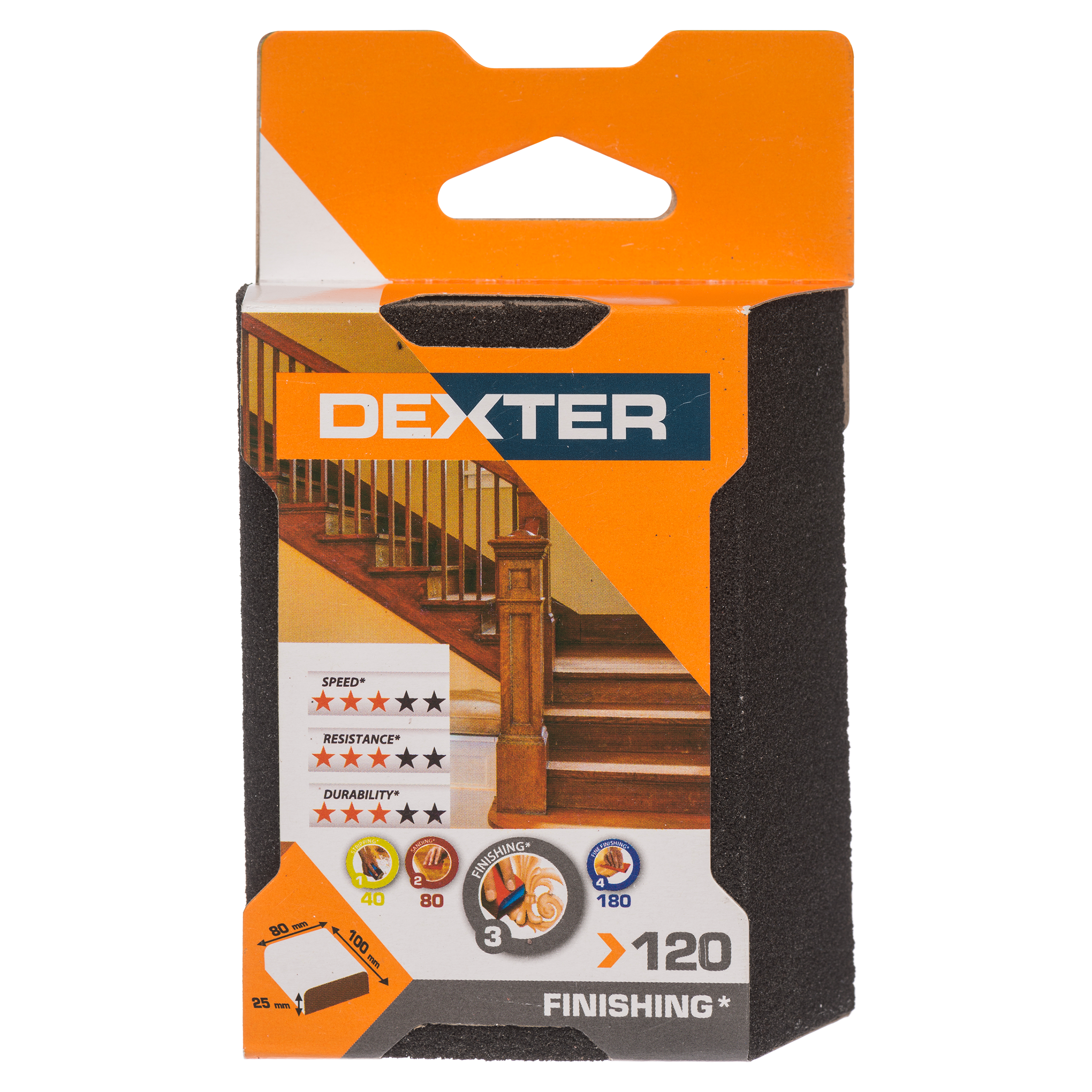 Gąbka ścierna do szlifowania drewna P120 czterostronna ścięta 100x80 mm Dexter - 3