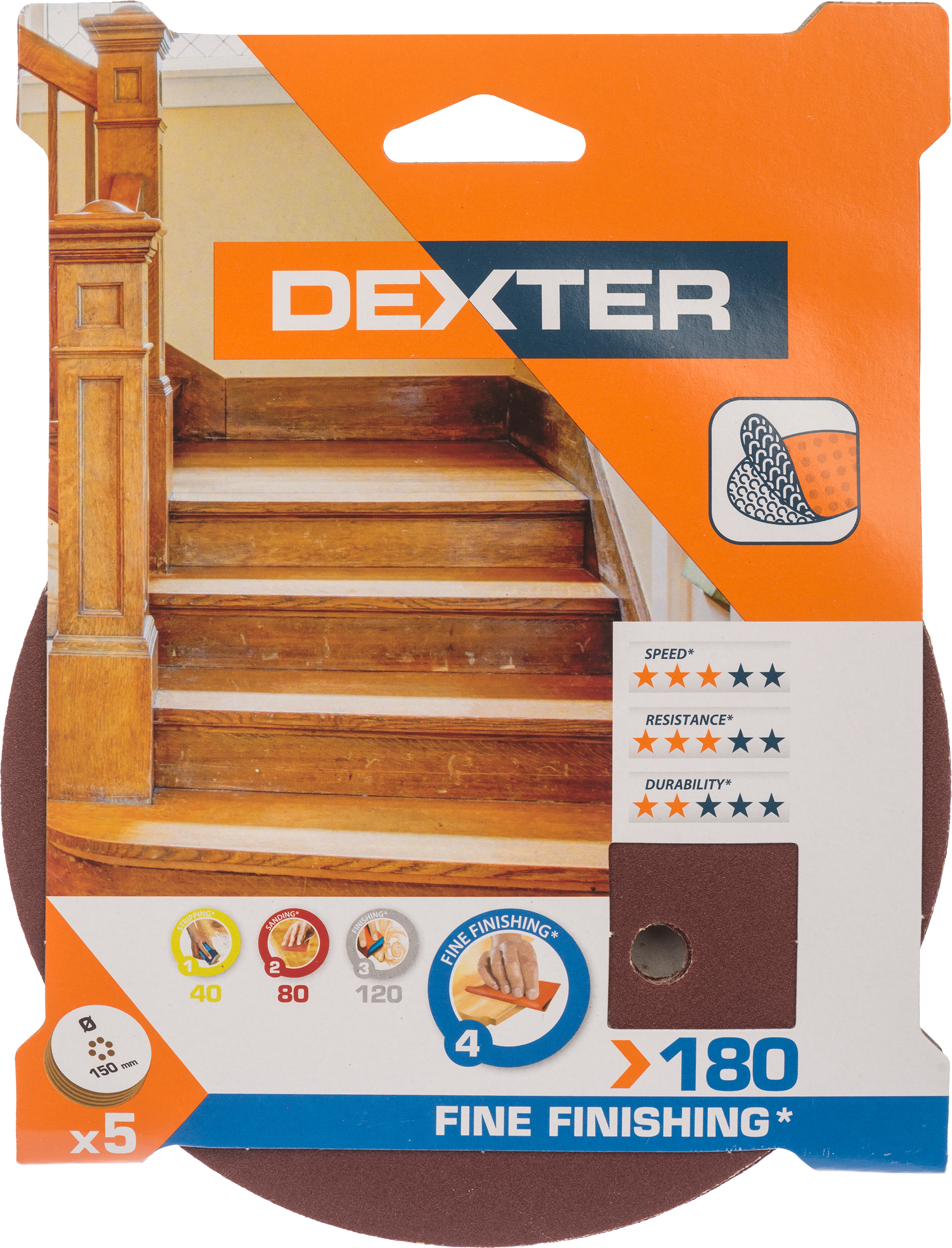 5 Disco abrasivo DEXTER para lijadora ø 150, grano 180 - 8