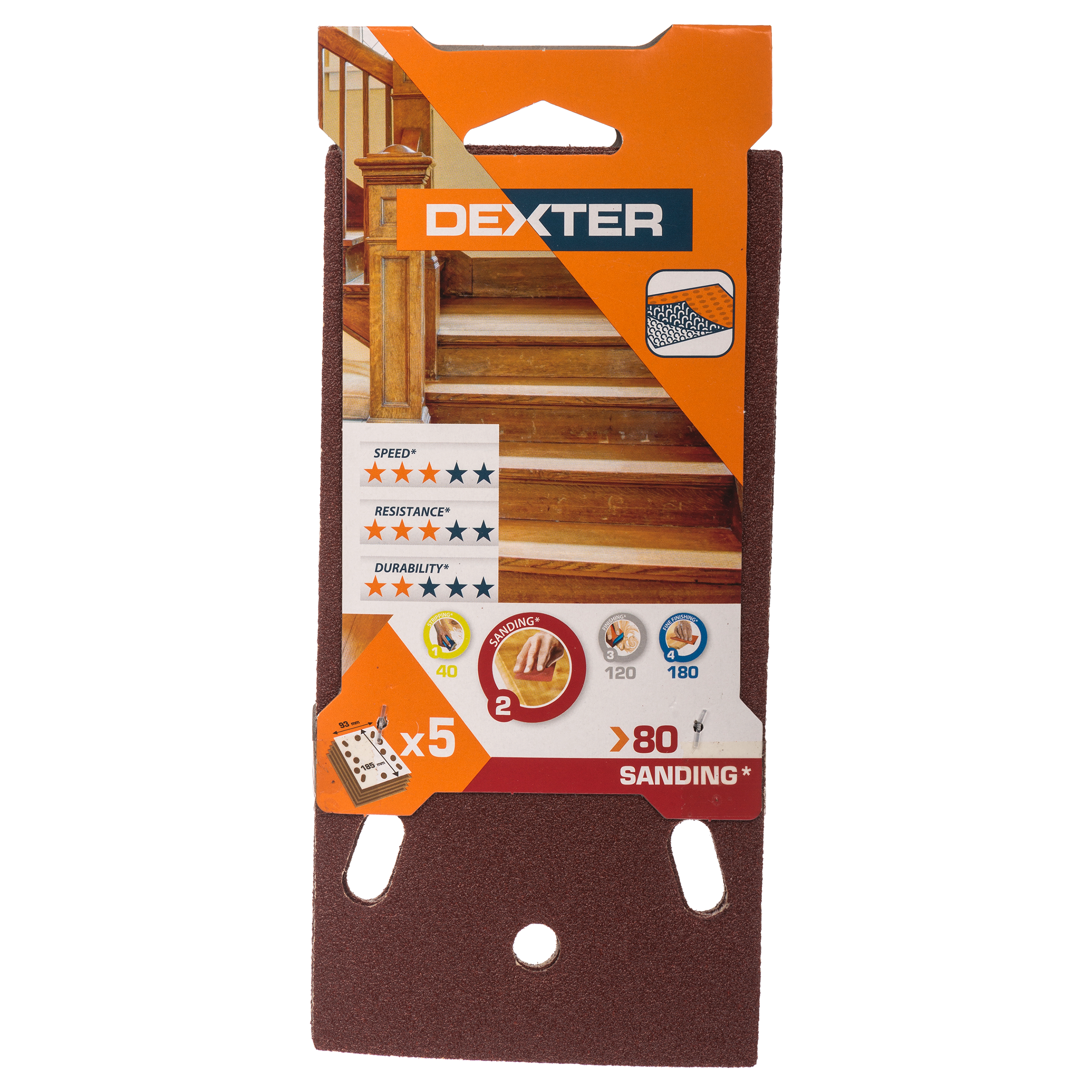 5 patines de lija DEXTER 185x93, grano 80 - 8