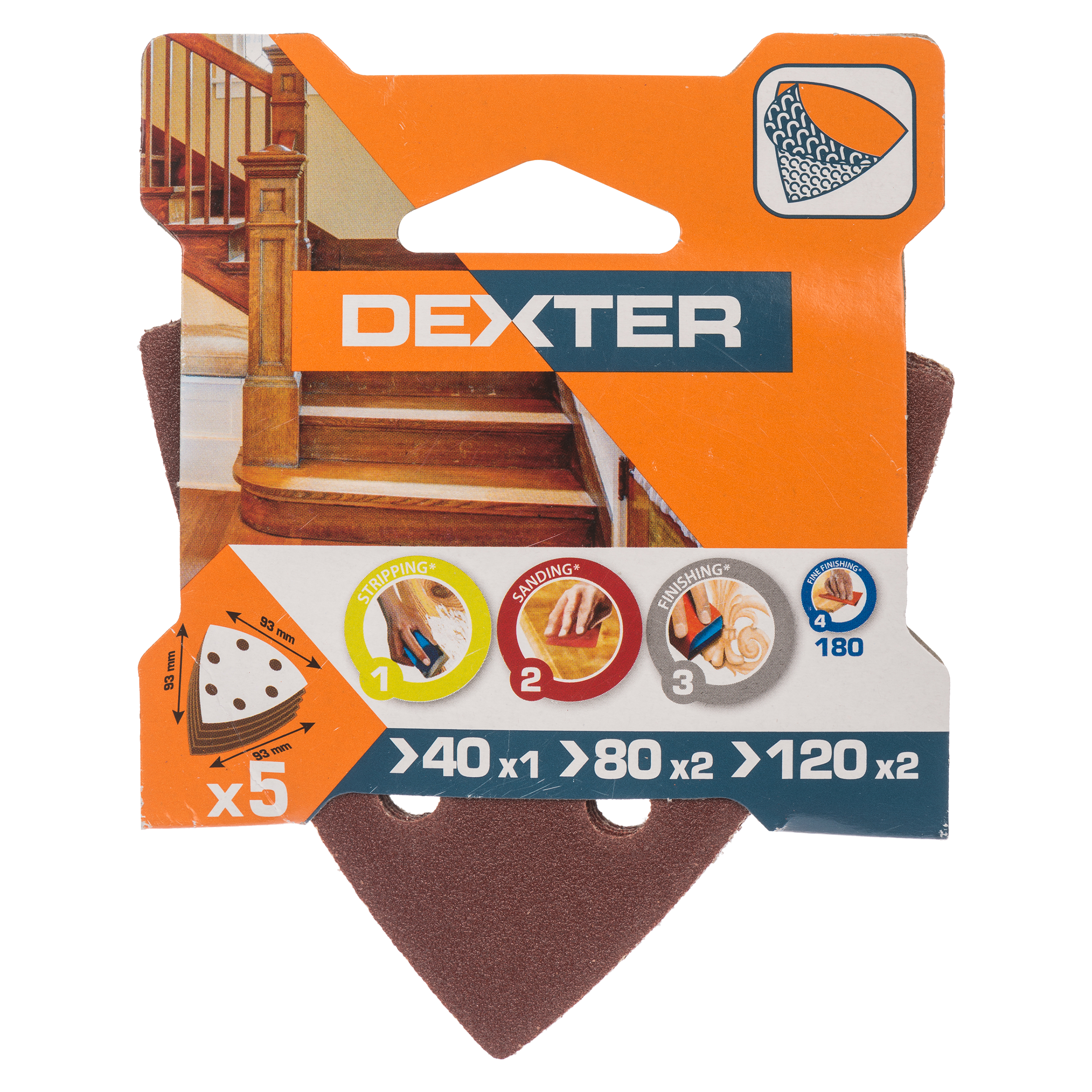 Papier ścierny DELTA 6 OTW P40/80/120 93 x 93 mm DEXTER - 2