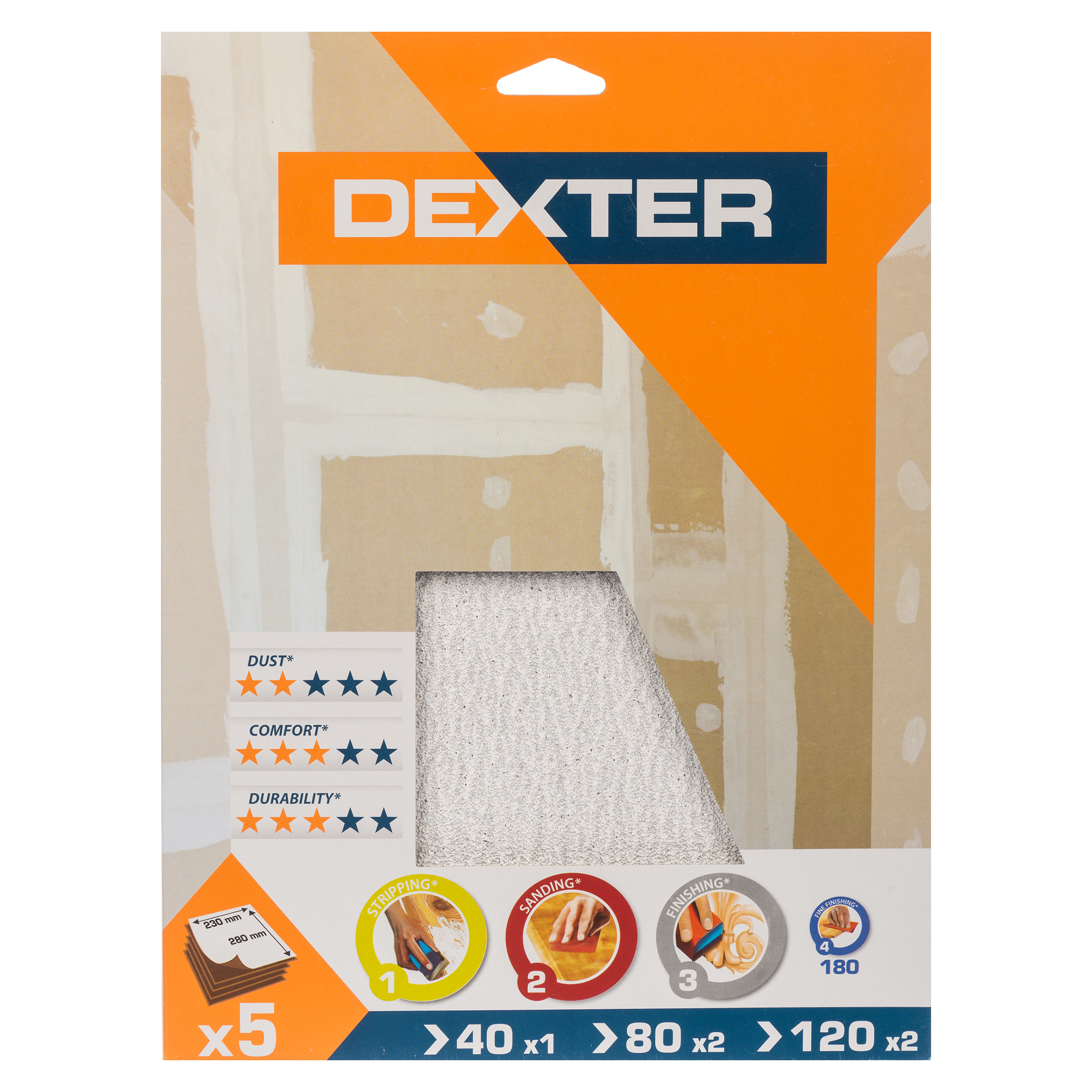 Papel de lija DEXTER de 23x280 mm - 10