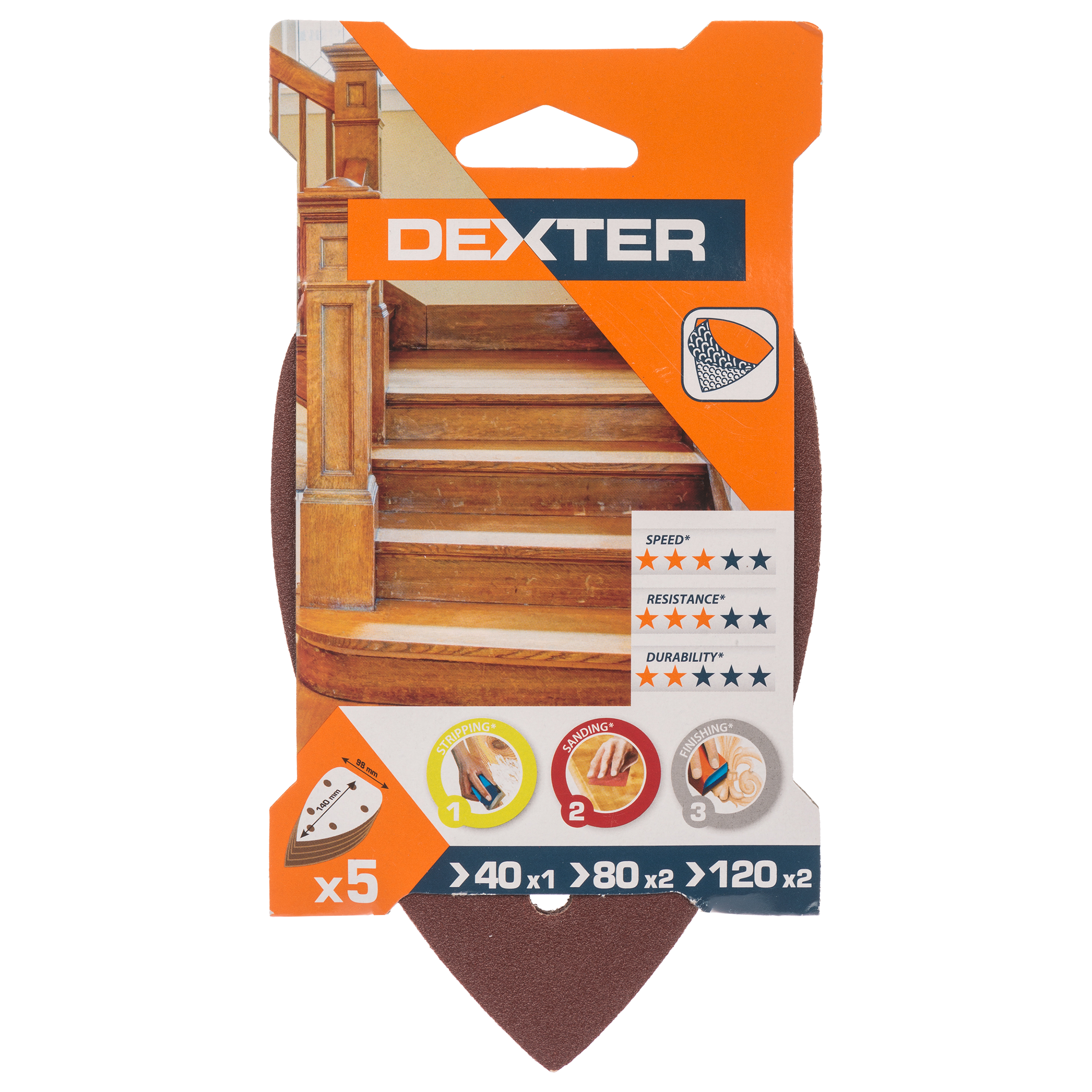 5 Abrasivo delta DEXTER para herramientas multifunción, pulidora triangular 021 - 11