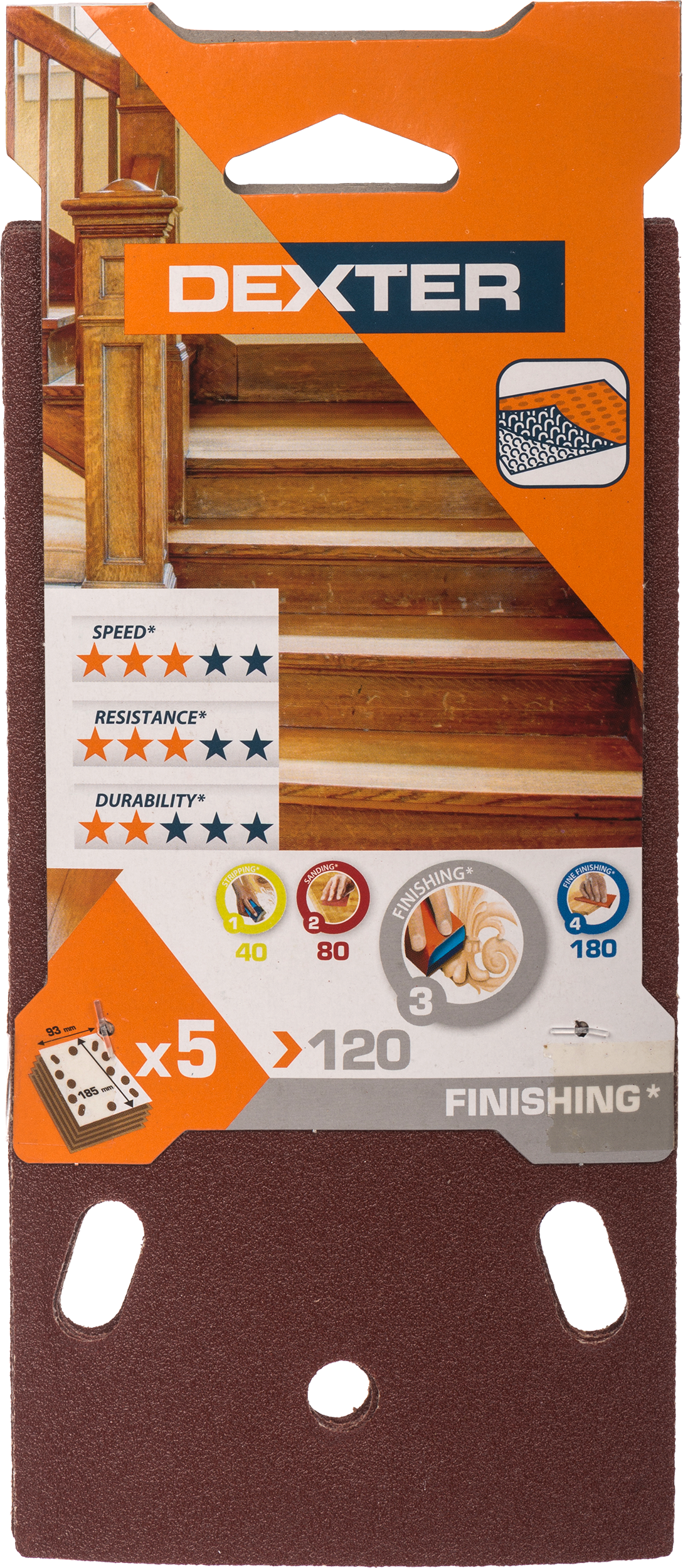 5 patines de lija DEXTER 185x93, grano 120 - 9