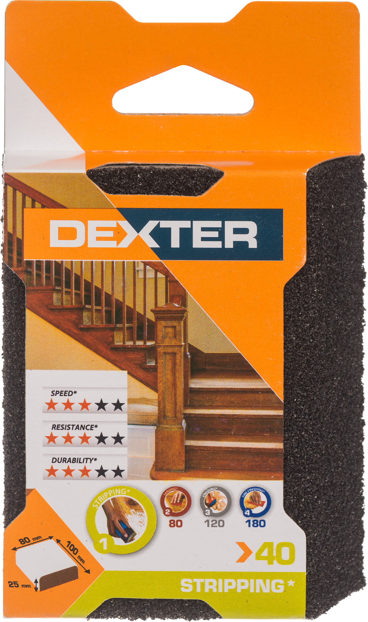 Gąbka ścierna do szlifowania drewna P40 czterostronna ścięta 100x80 mm Dexter - 3