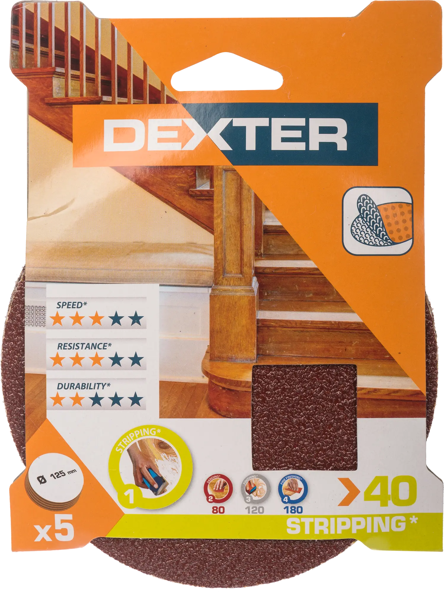 Krążek ścierny na rzep P40 125 mm 5 szt. DEXTER - 2
