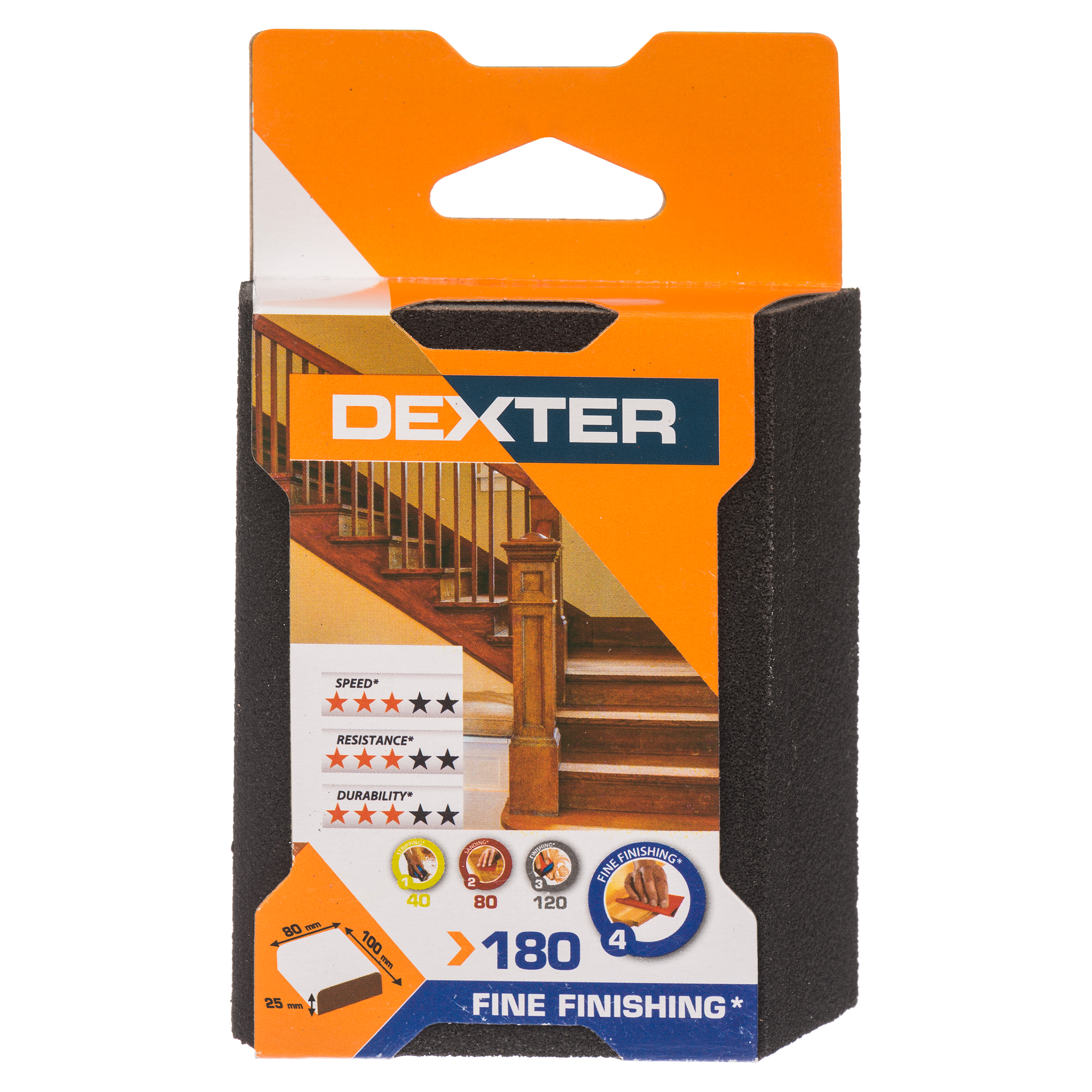 Gąbka ścierna do szlifowania drewna P120 czterostronna ścięta 100x70 mm Dexter - 3
