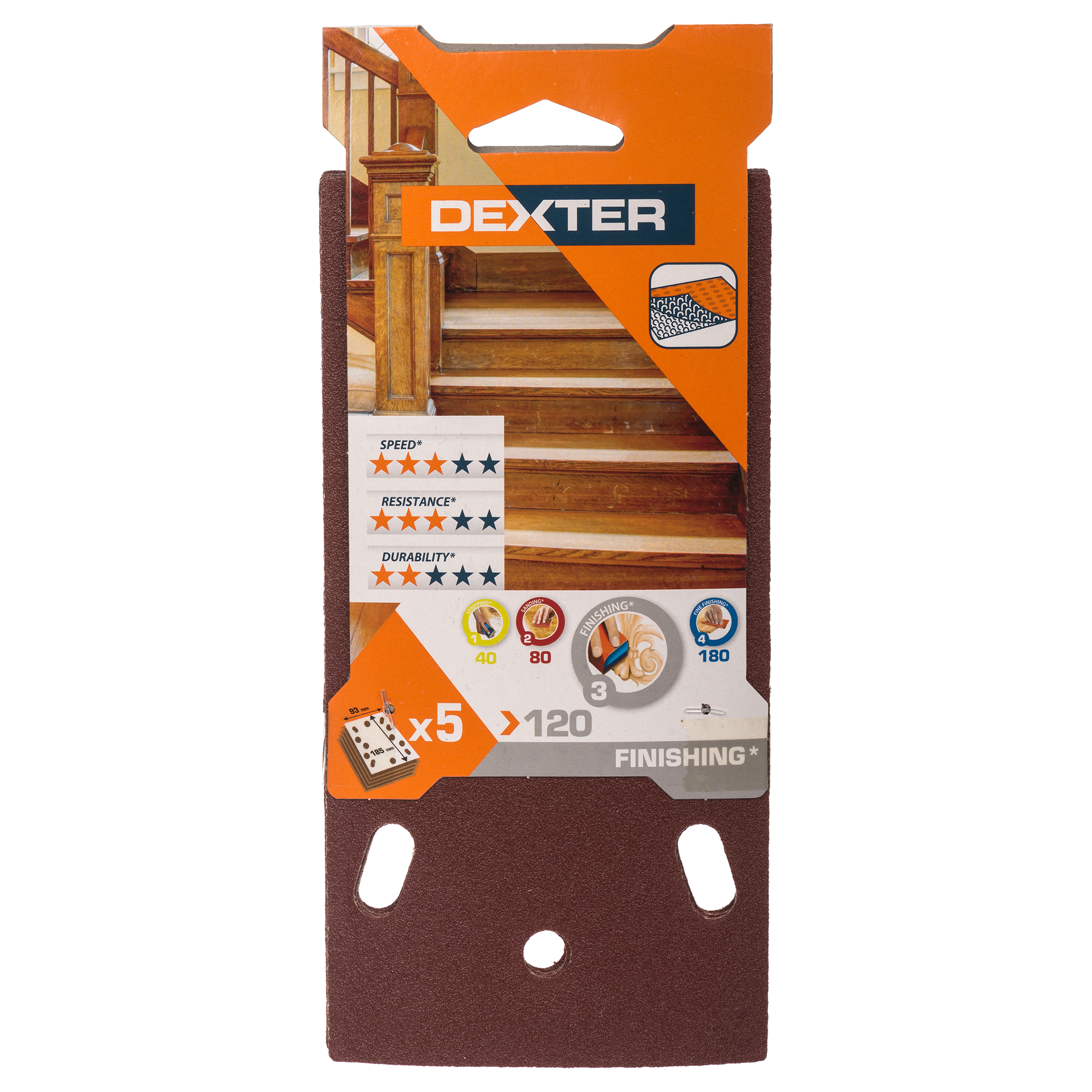 5 patines de lija DEXTER 185x93, grano 120 - 8