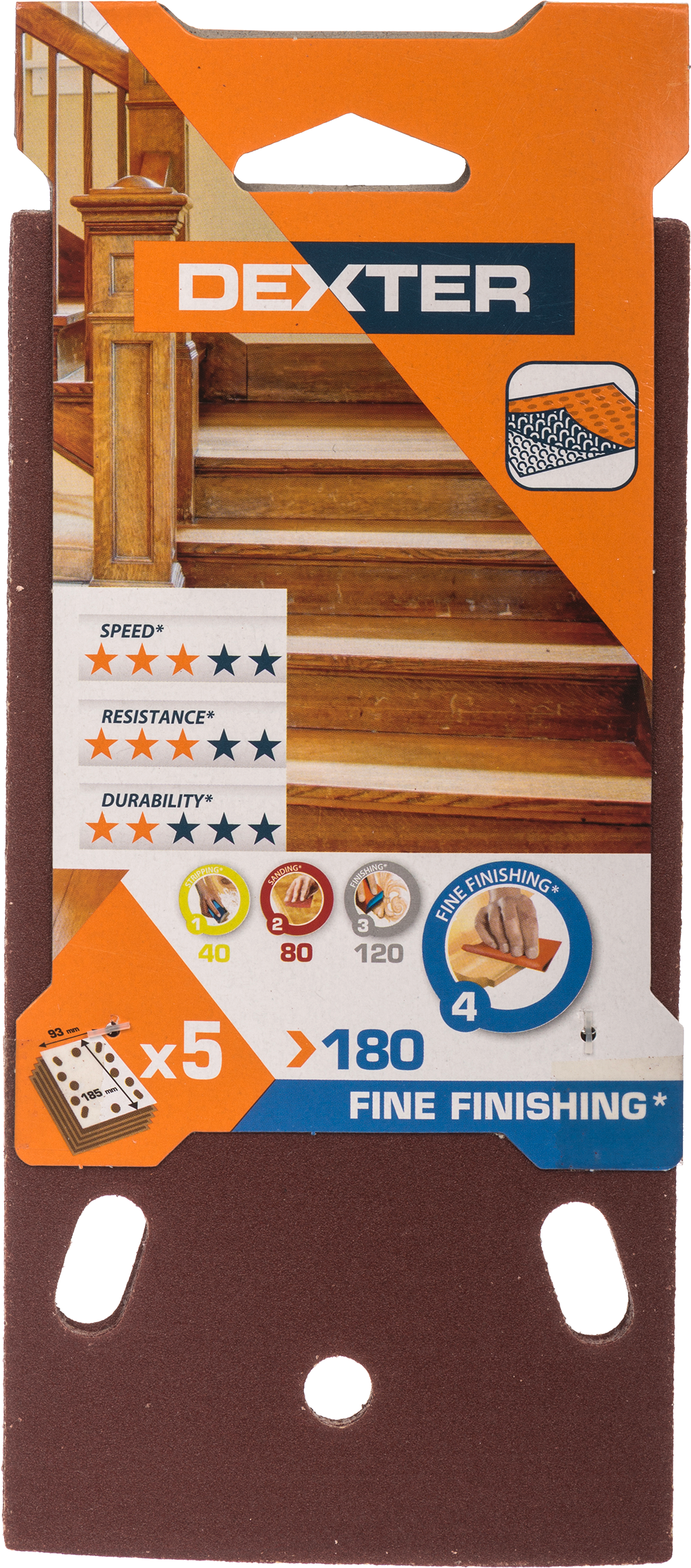 5 patines de lija DEXTER 185x93, grano 180 - 8