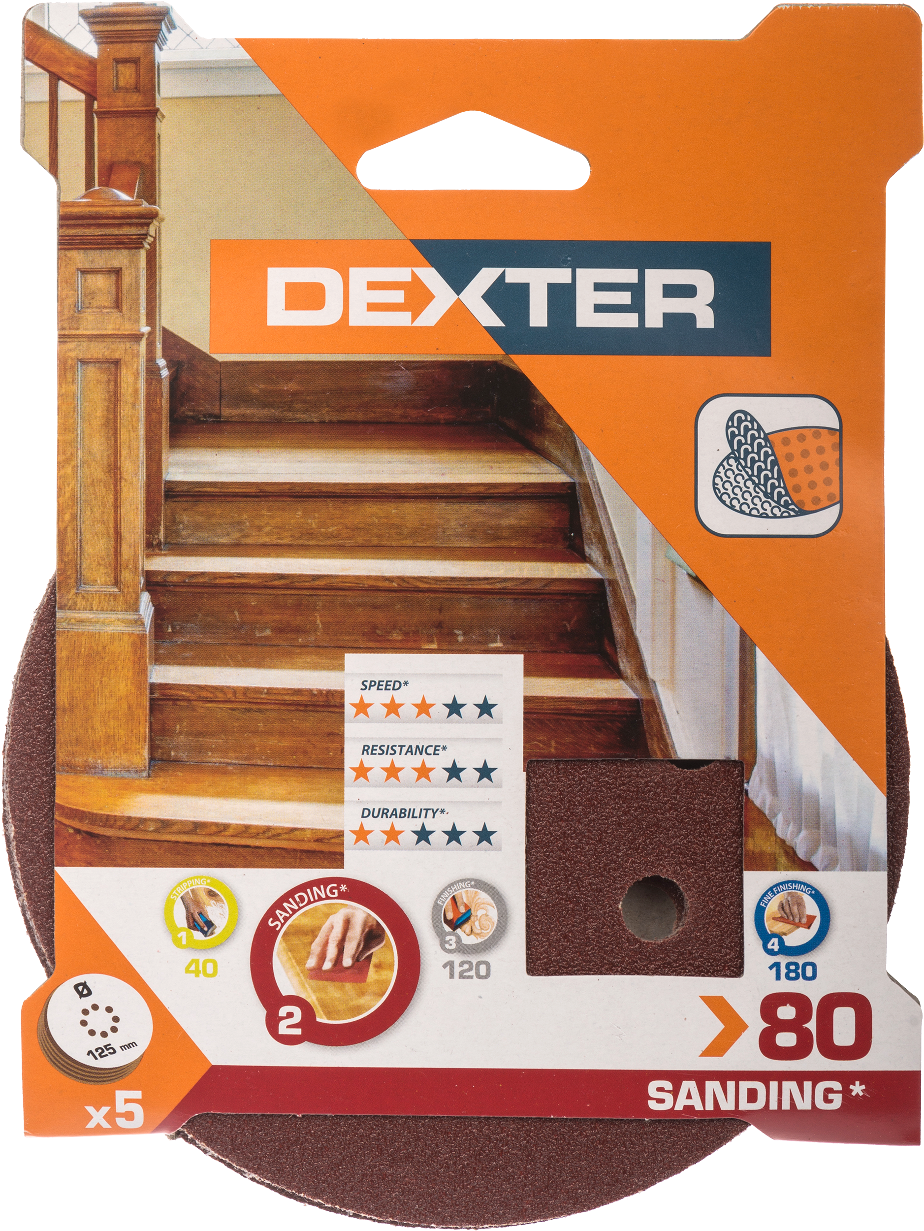 5 Disco abrasivo DEXTER para lijadora ø 150 mm, grano 80 - 12