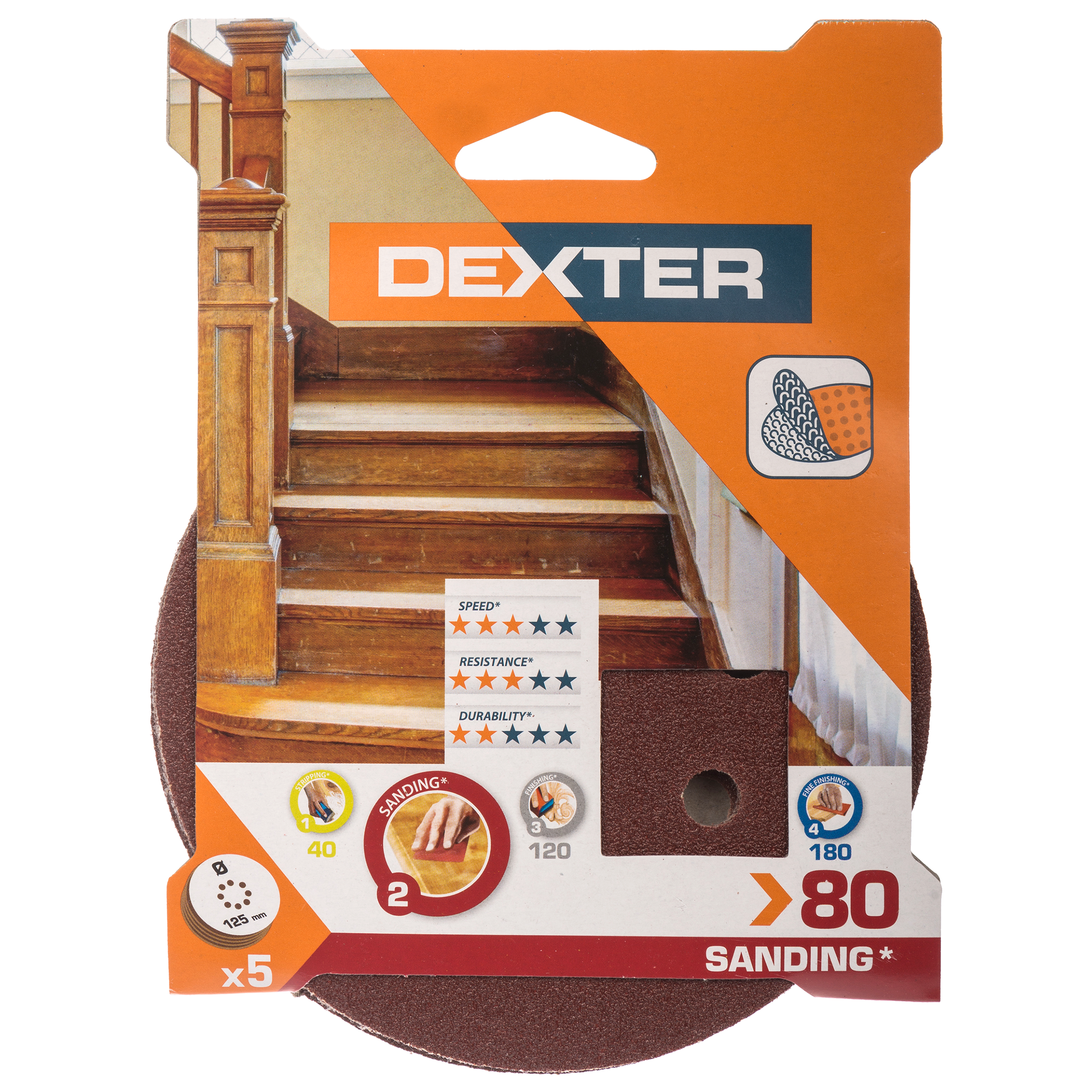 5 Disco abrasivo DEXTER para lijadora ø 150 mm, grano 80 - 11