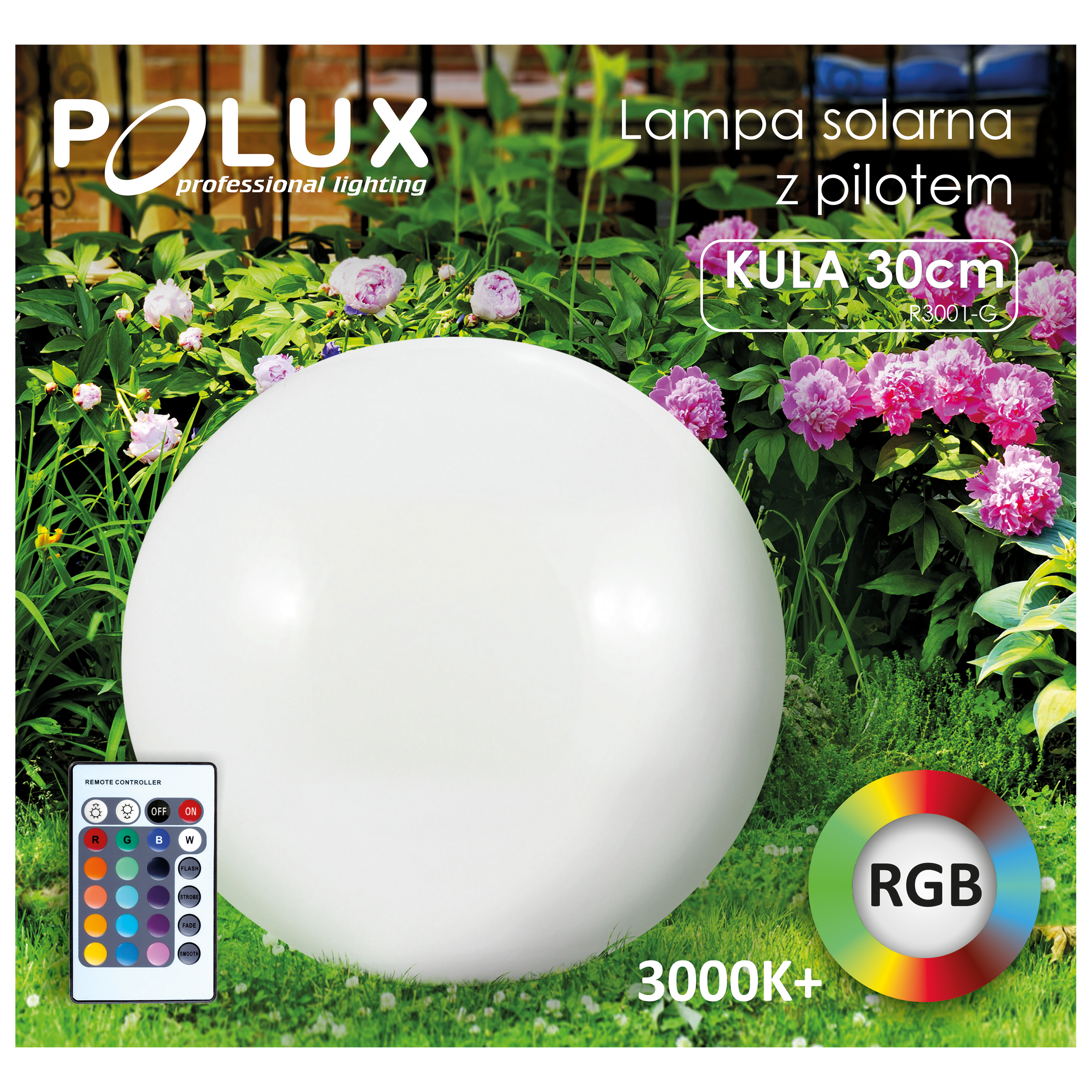 Lampa solarna KULA RGB z pilotem IP67 biała POLUX - 4
