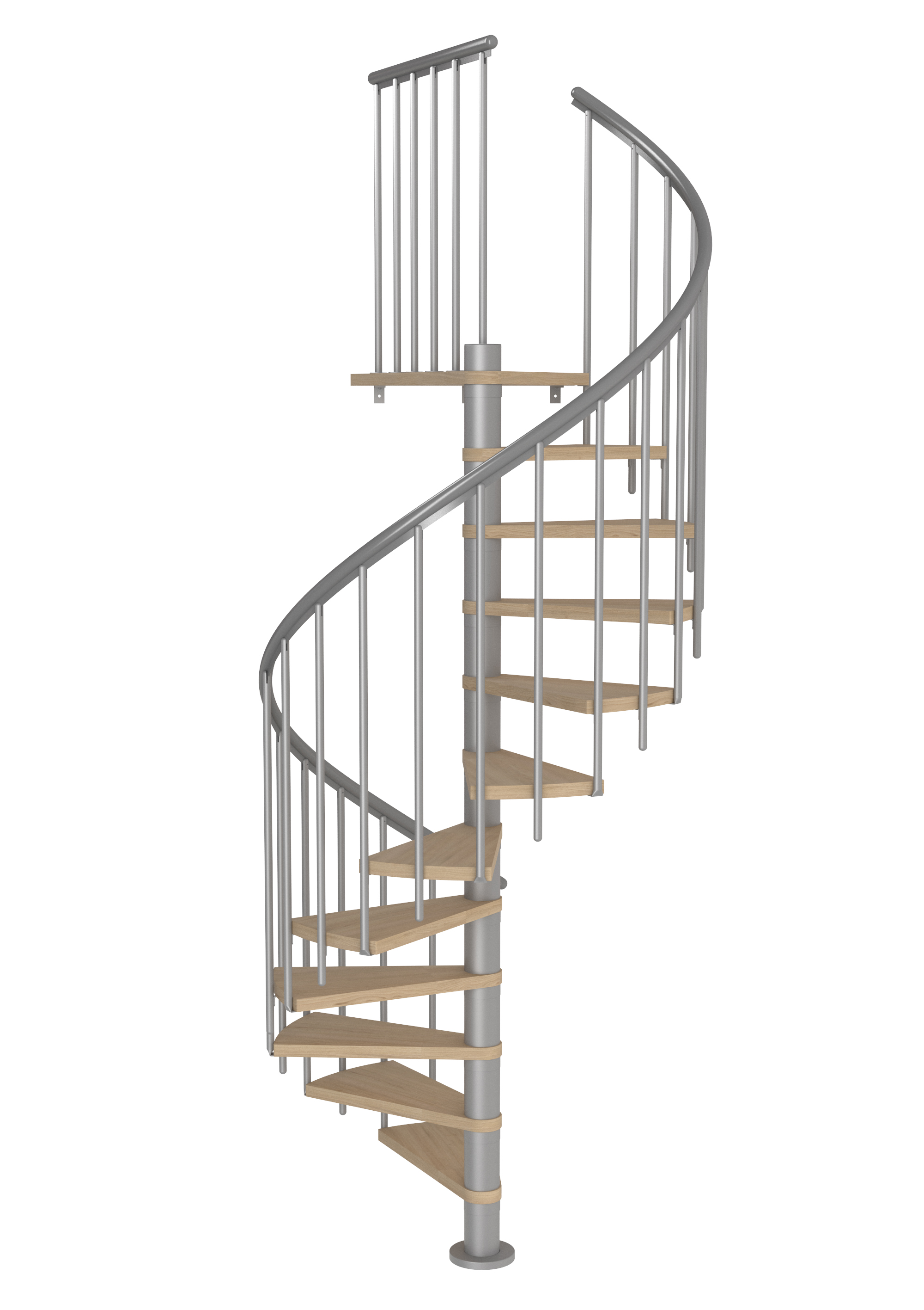 Schody spiralne srebrnoszare Montreal Classic 3 średnica 140 cm stopnie szerokość 73.3 cm Fornir Dąb 11 sztuk Dolle