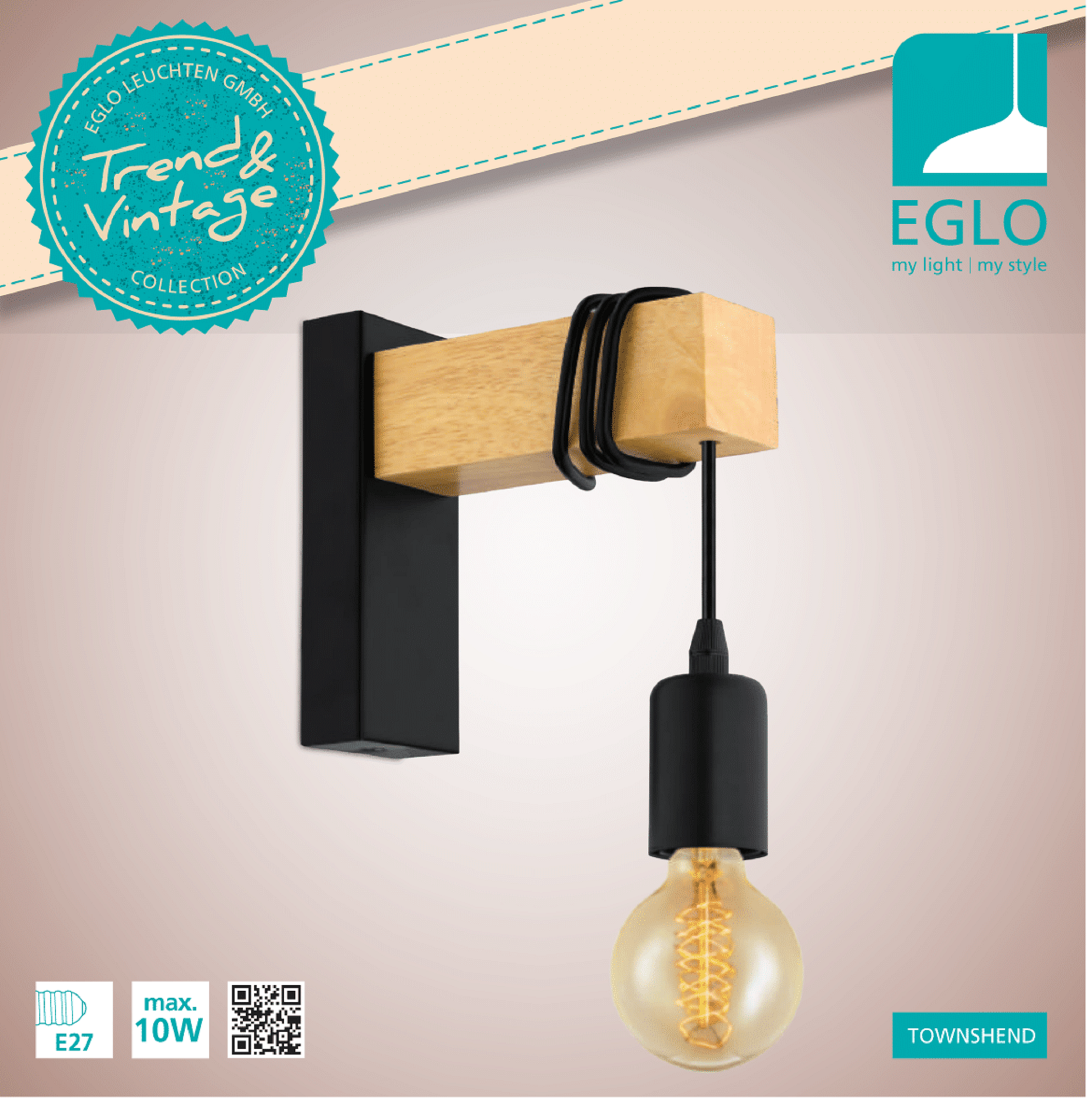 Applique industriale Townshend nero 1X E27 EGLO - 11