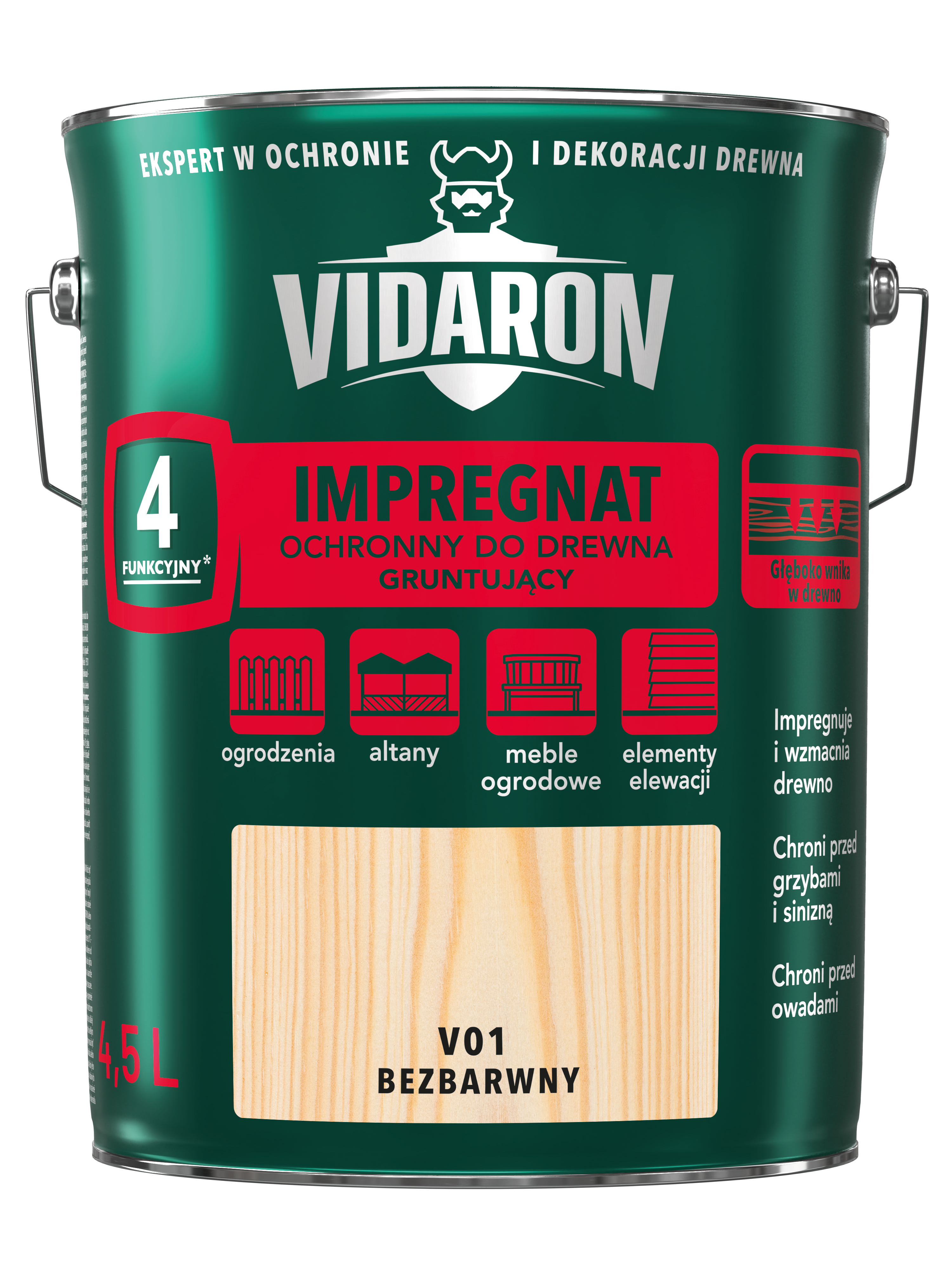 Podkład impregnujący do drewna GRUNTUJĄCY 4.5 l Bezbarwny VIDARON - 3
