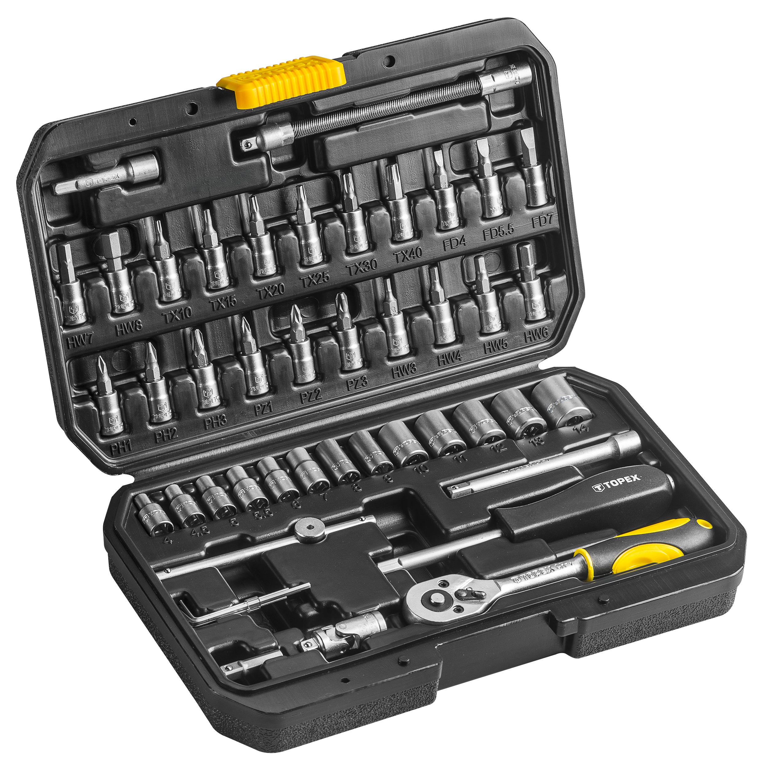 Zestaw kluczy nasadowych 1/4" 38D640 46 szt. Topex