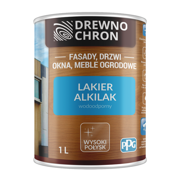 Lakier do drewna DREWNOCHRON ALKILAK 1 l Bezbarwny Połysk DOMALUX