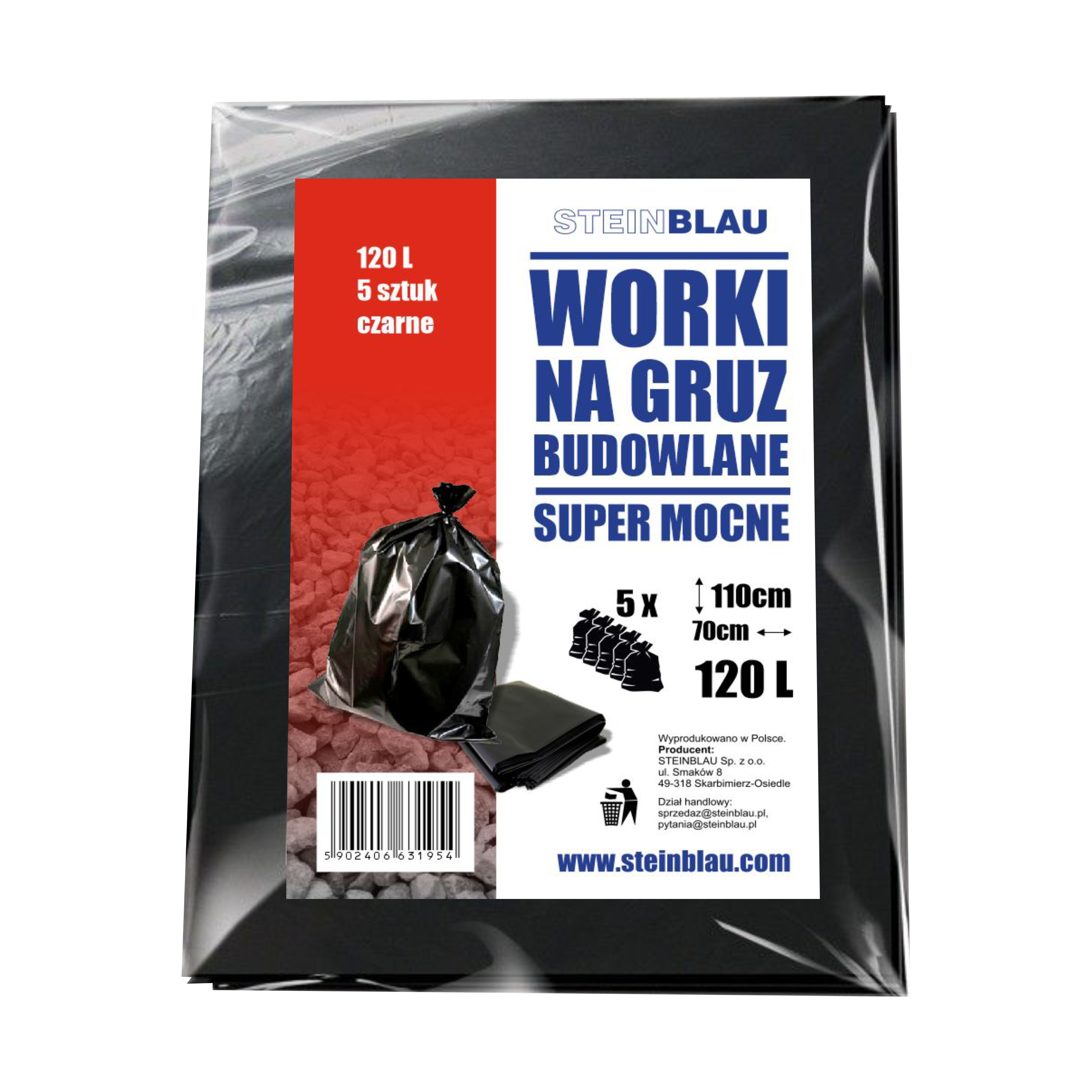 Worki budowlane na gruz Super Mocne 120 litrów 5 sztuk Steinblau