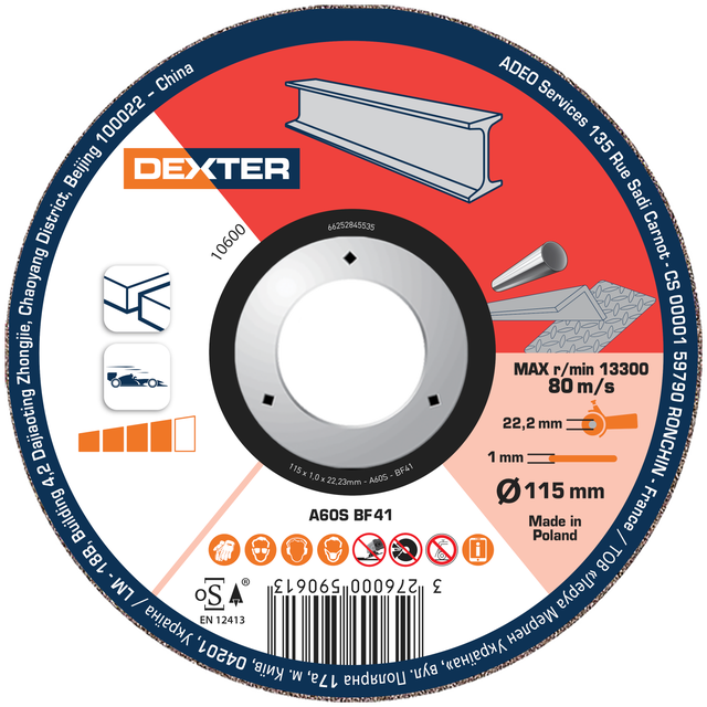 Disco de corte acero DEXTER 115x1 mm