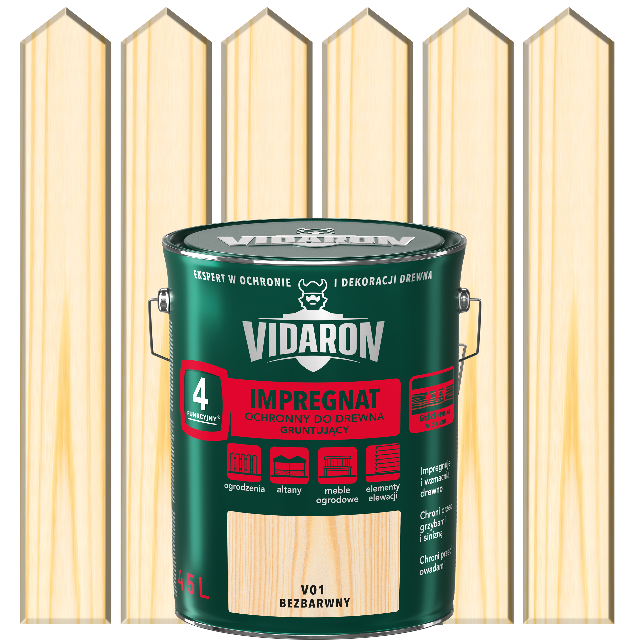 Podkład impregnujący do drewna GRUNTUJĄCY 4.5 l Bezbarwny VIDARON - 2