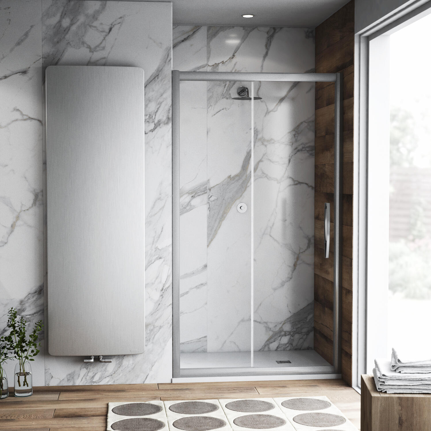 Porta doccia scorrevole L 115-120 cm x H 195 cm per nicchia in vetro trasparente SP. 8 mm, profilo lucido cromo, serie Namara - 3