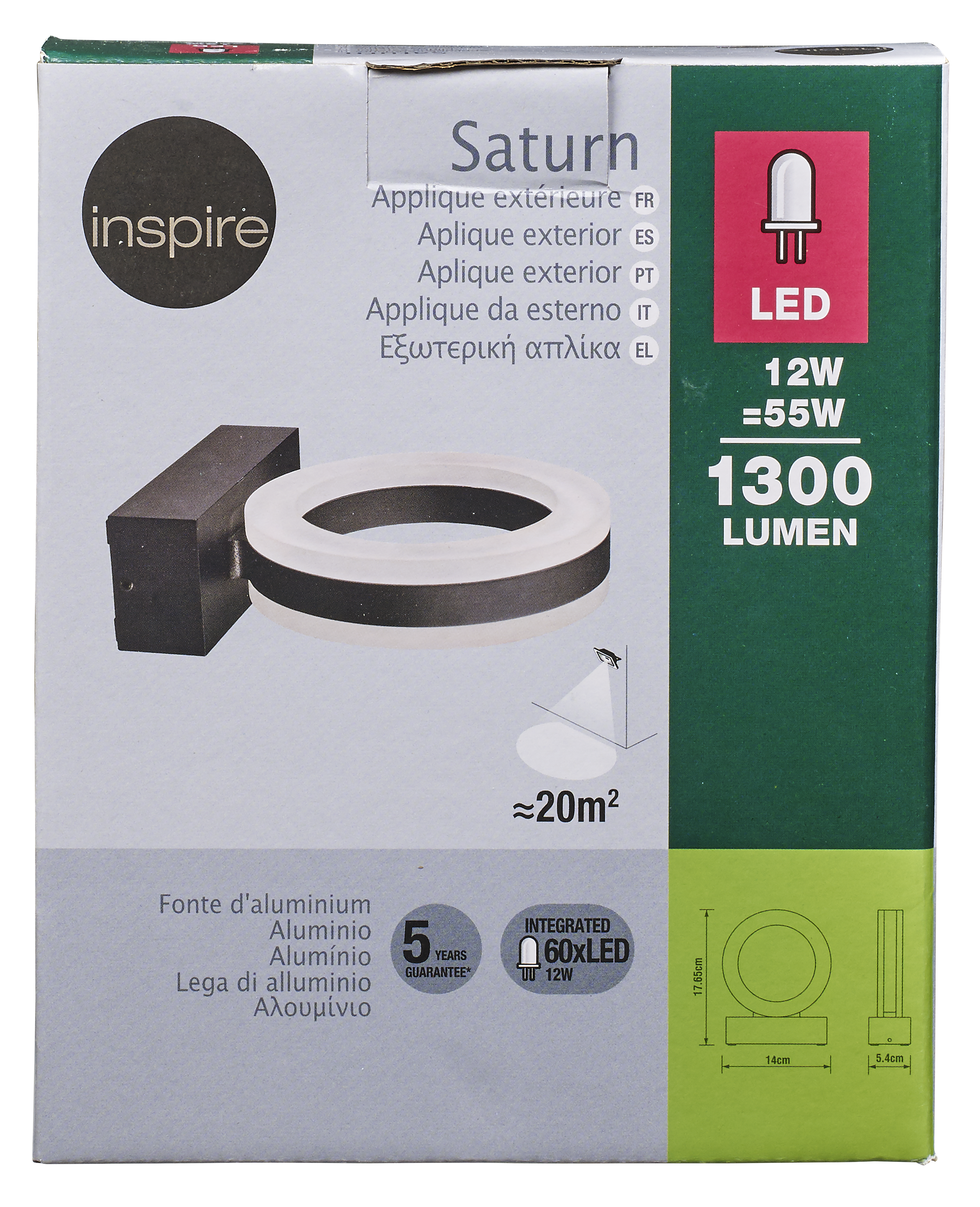 Applique LED da esterno Saturn nero IP54, luce bianco naturale 730 lumen, INSPIRE - 14