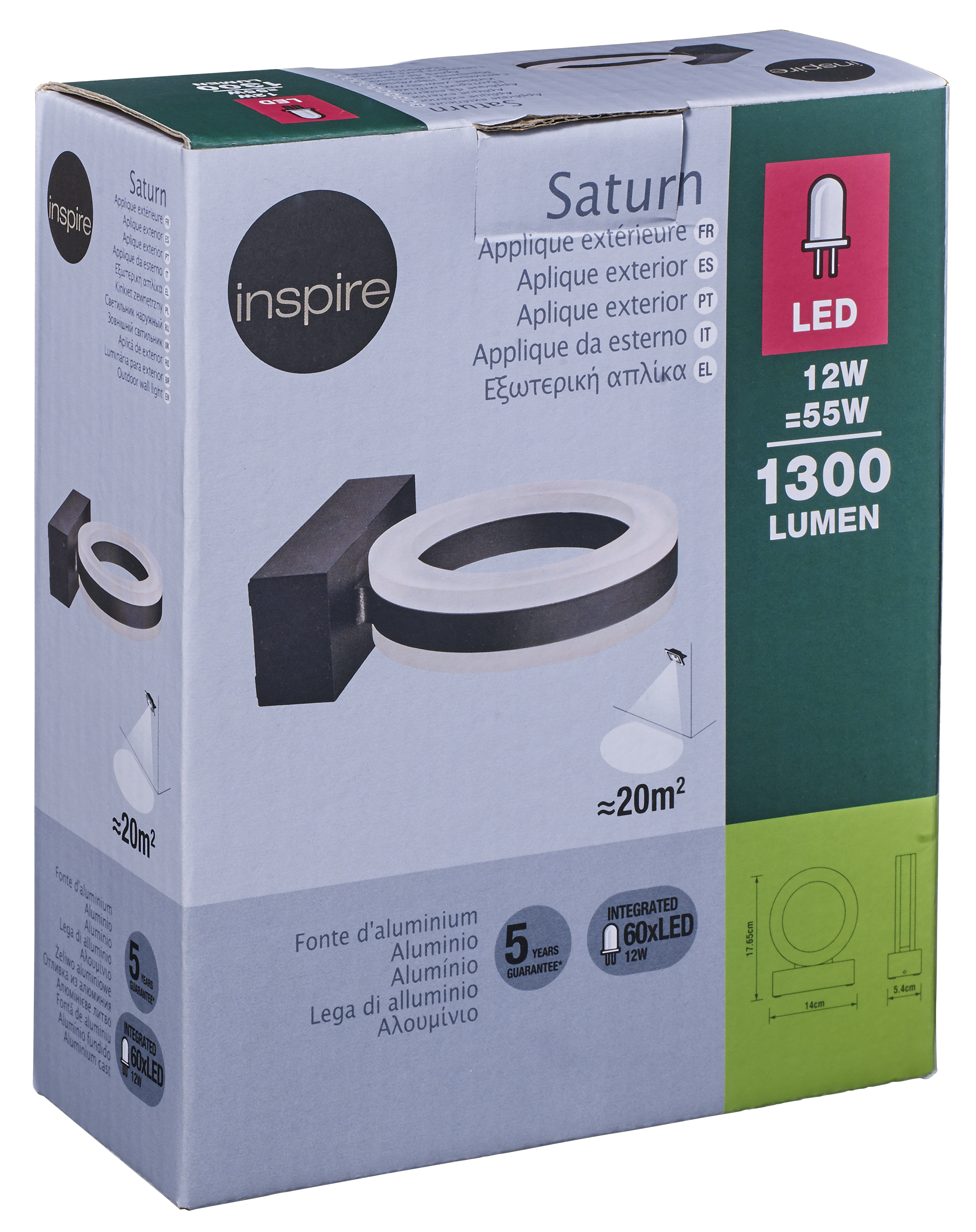 Applique LED da esterno Saturn nero IP54, luce bianco naturale 730 lumen, INSPIRE - 13