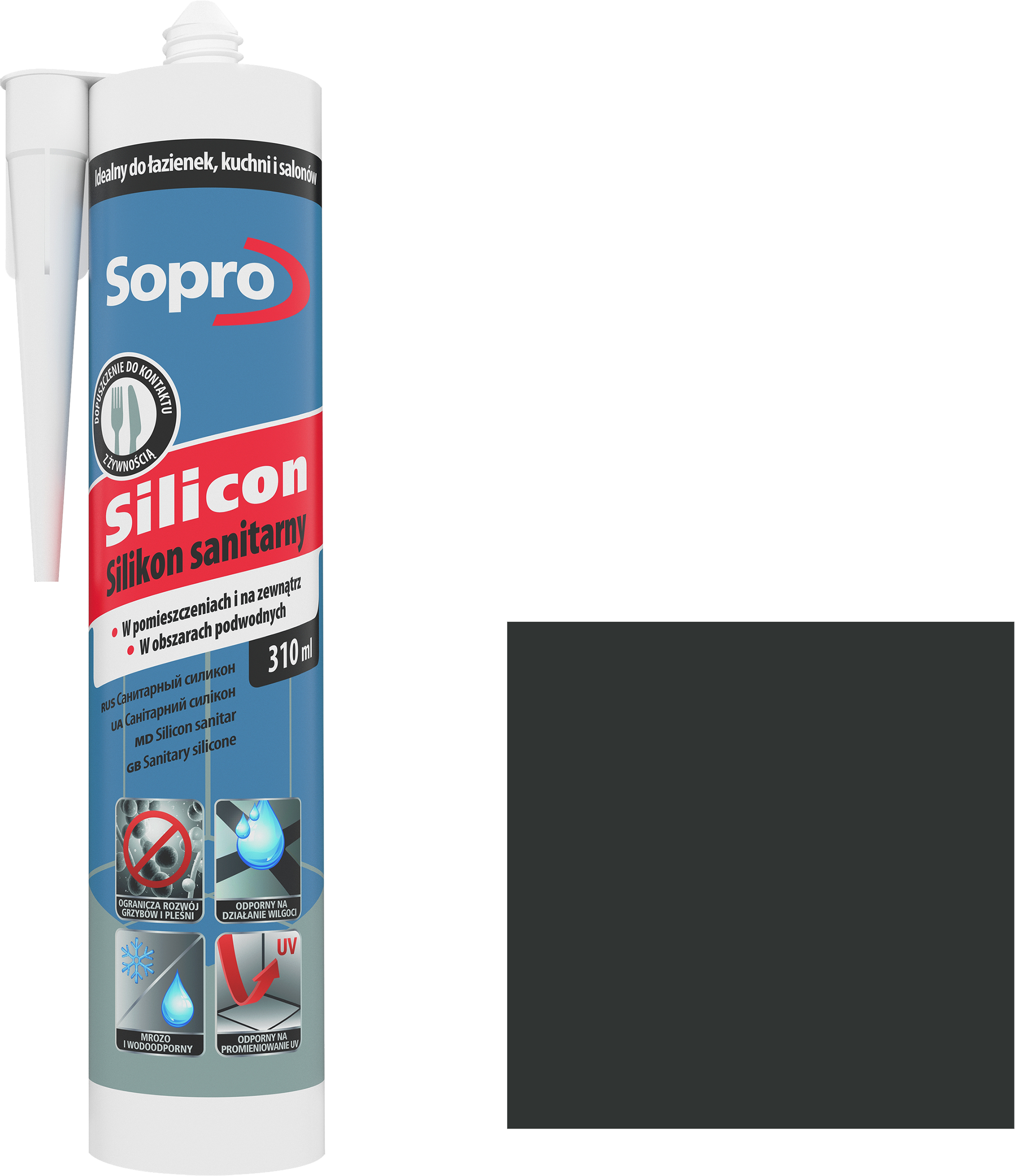Silikon sanitarny  310 ml Czarny Sopro - 2