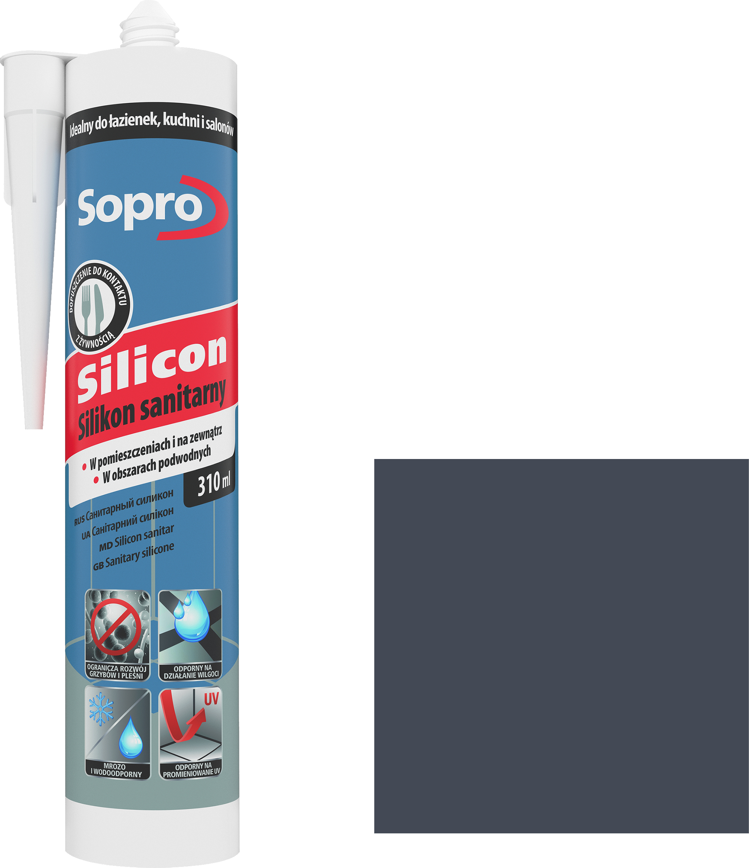 Silikon sanitarny  310 ml Kamienno Szary 22 Sopro - 2