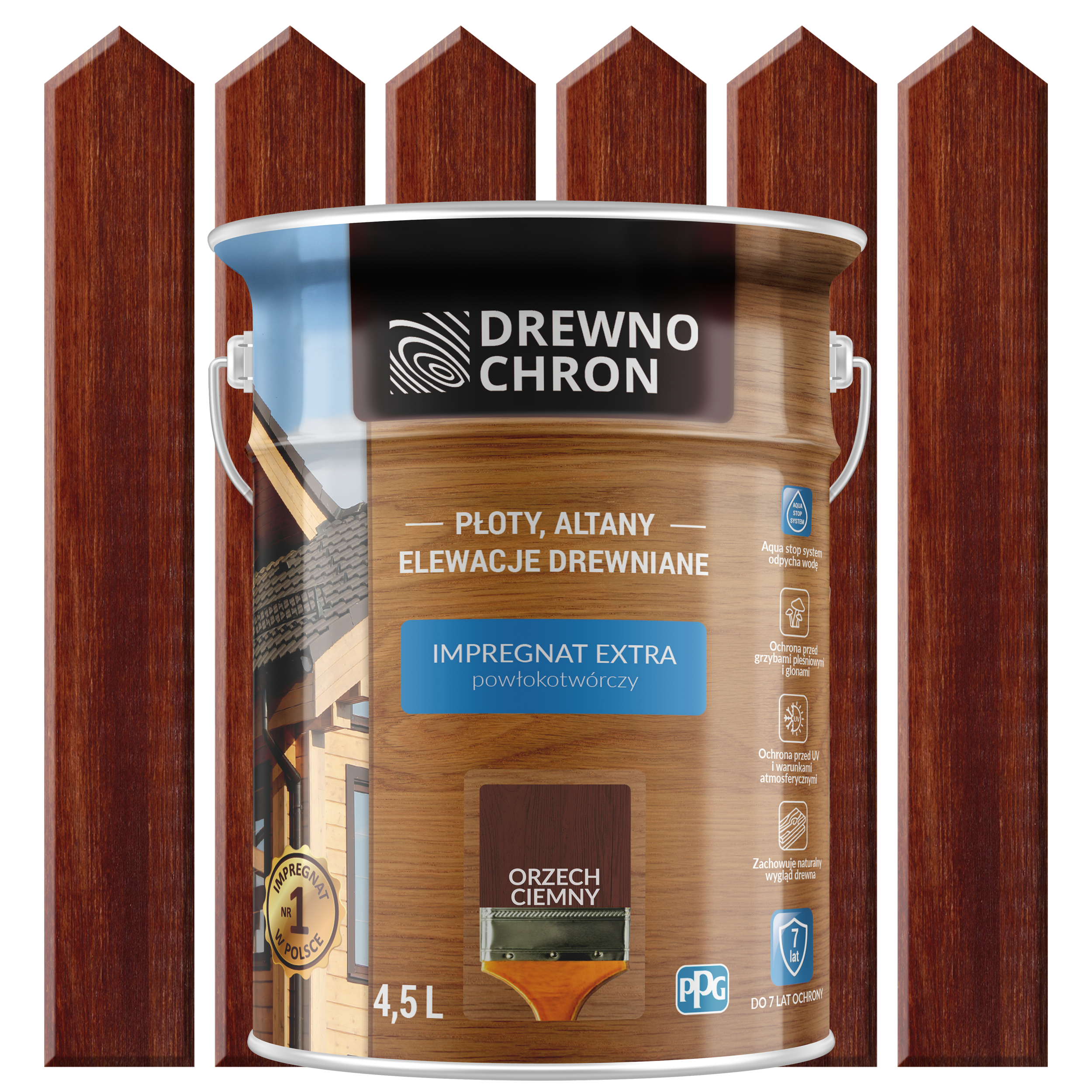 Impregnat do drewna Drewnochron Extra powłokotwórczy 4.5 l Orzech ciemny