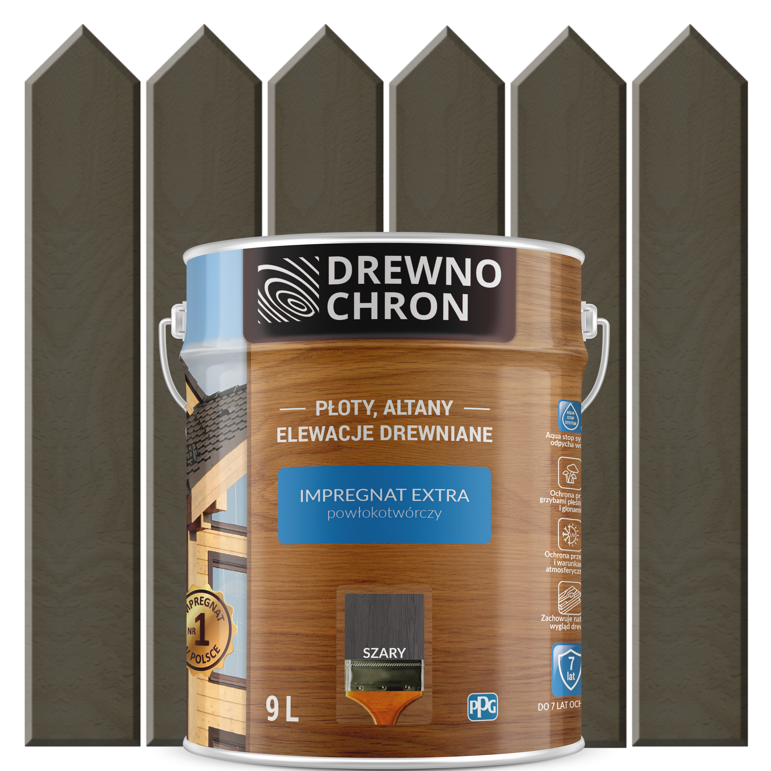 Impregnat do drewna Drewnochron Extra powłokotwórczy 9 l Szary