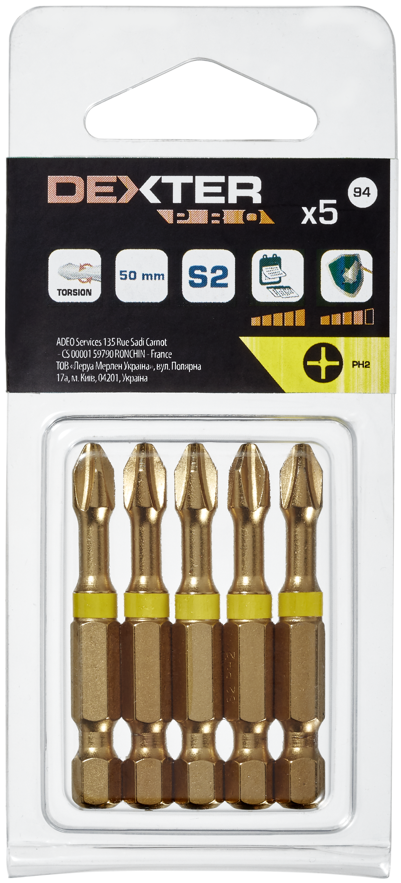 Bity skrętne PH2 50 mm 5 szt. DEXTER PRO - 3