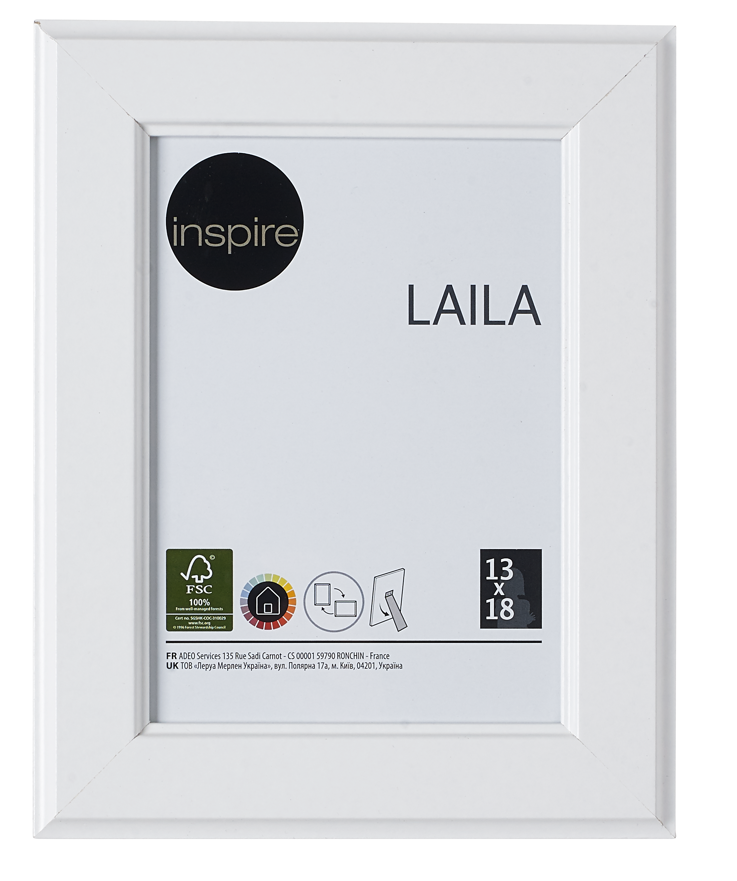 Ramka na zdjęcia Laila 13 x 18 cm biała MDF Inspire